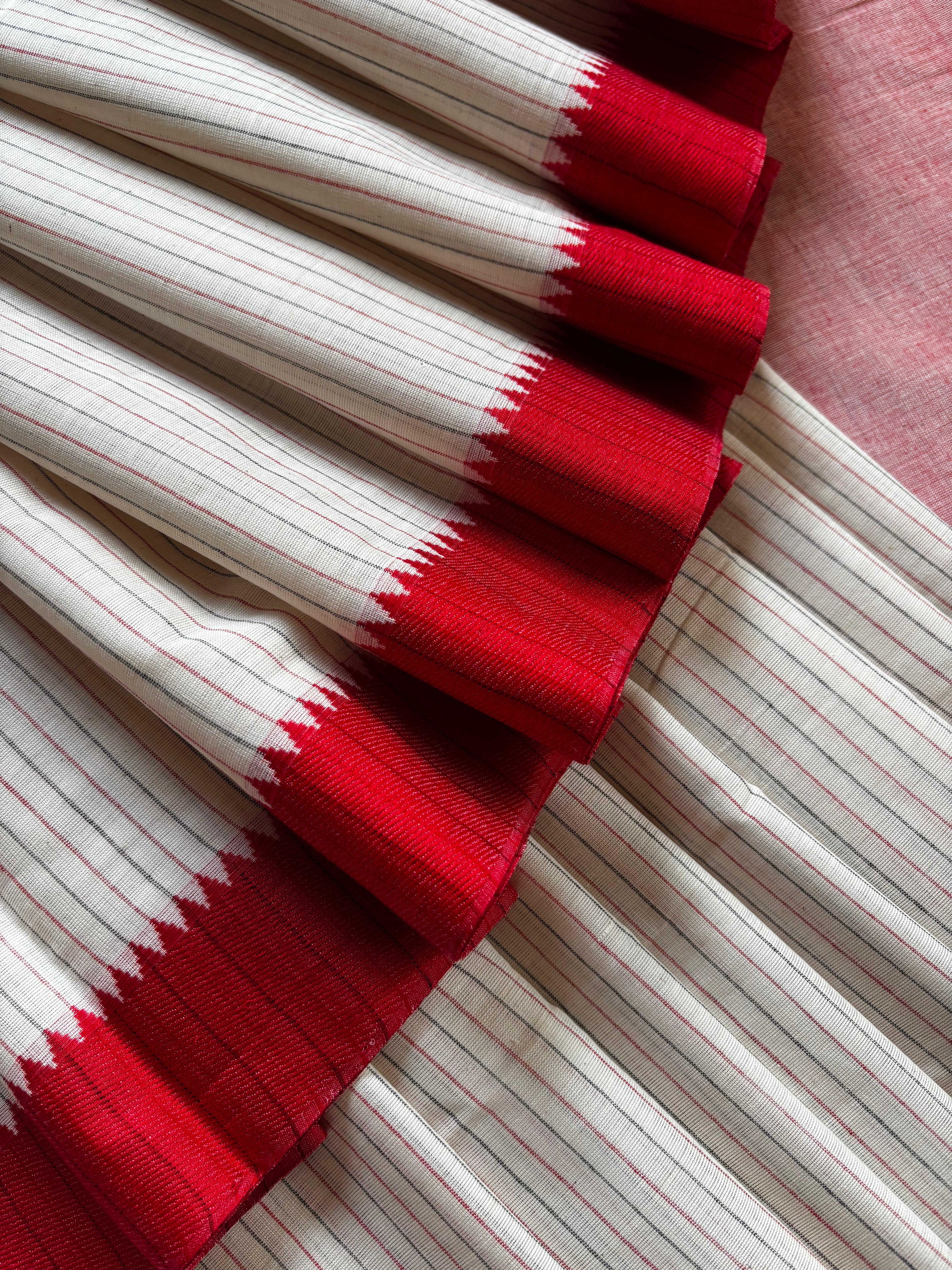 Handwoven White Colour Striped Pure Cotton Begampuri Saree