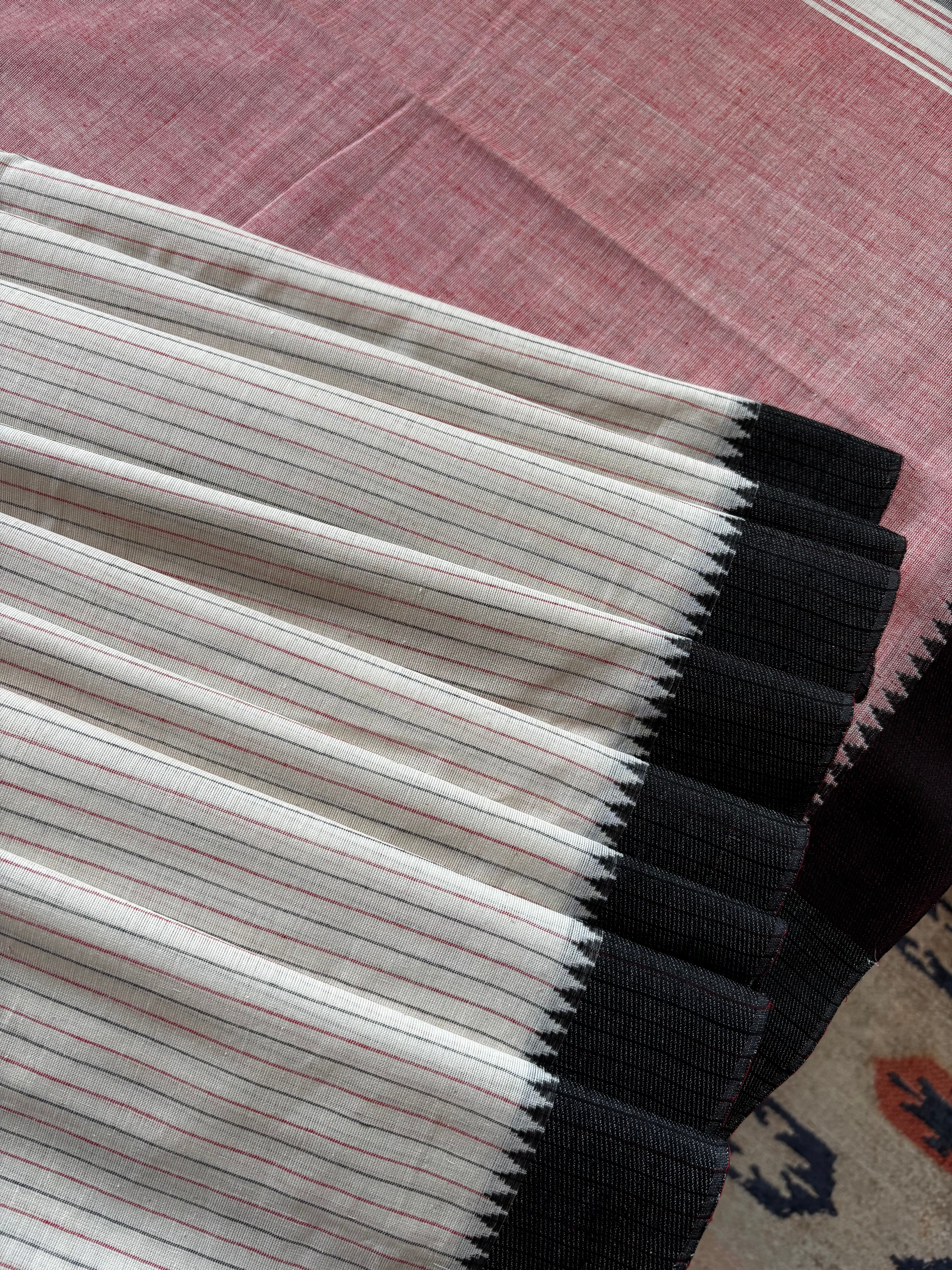 Handwoven White Colour Striped Pure Cotton Begampuri Saree