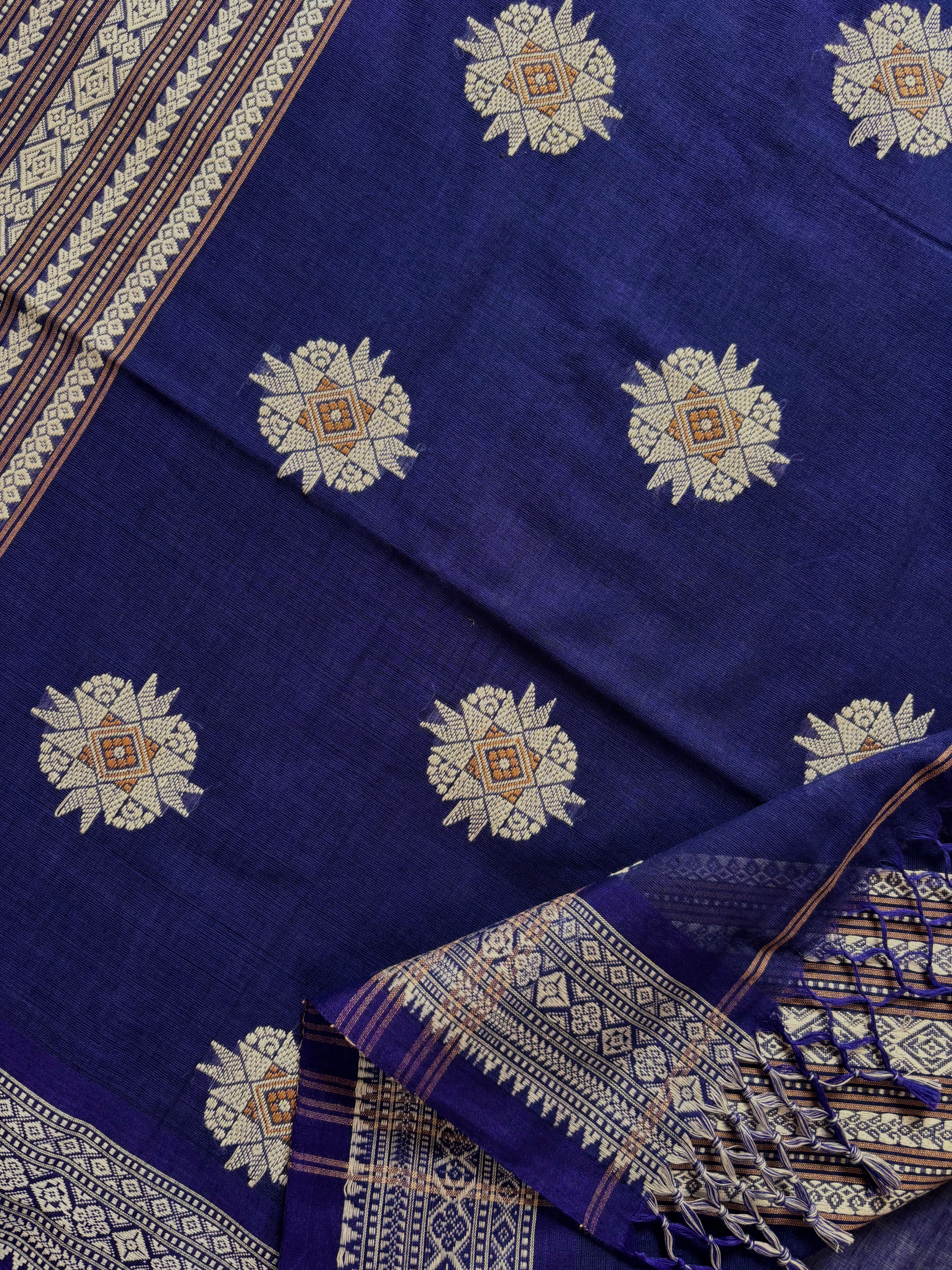 Handwoven Ink Blue Colour Phulia Cotton Saree
