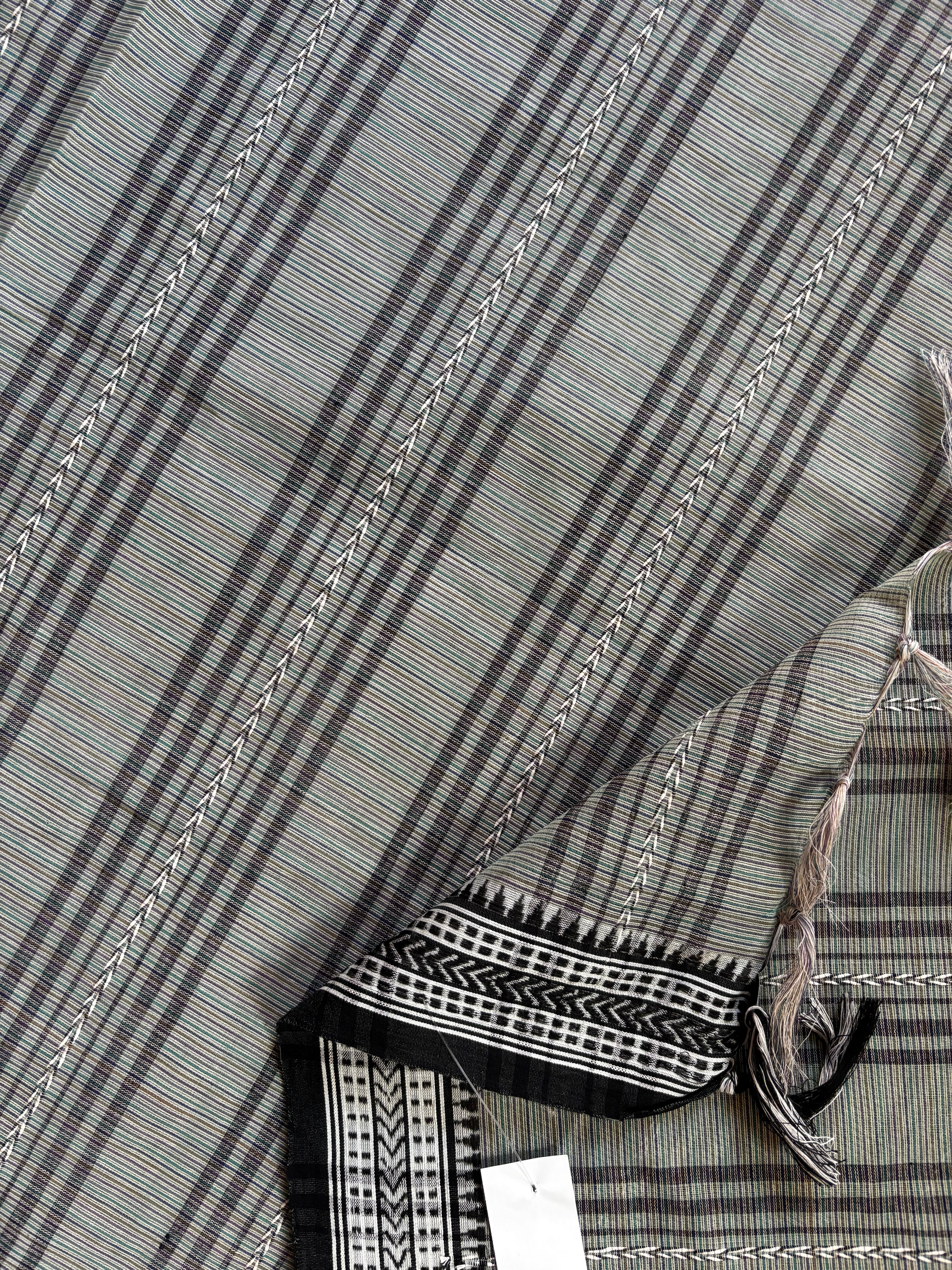 Handwoven Grey Striped Pure Cotton Begampuri Saree