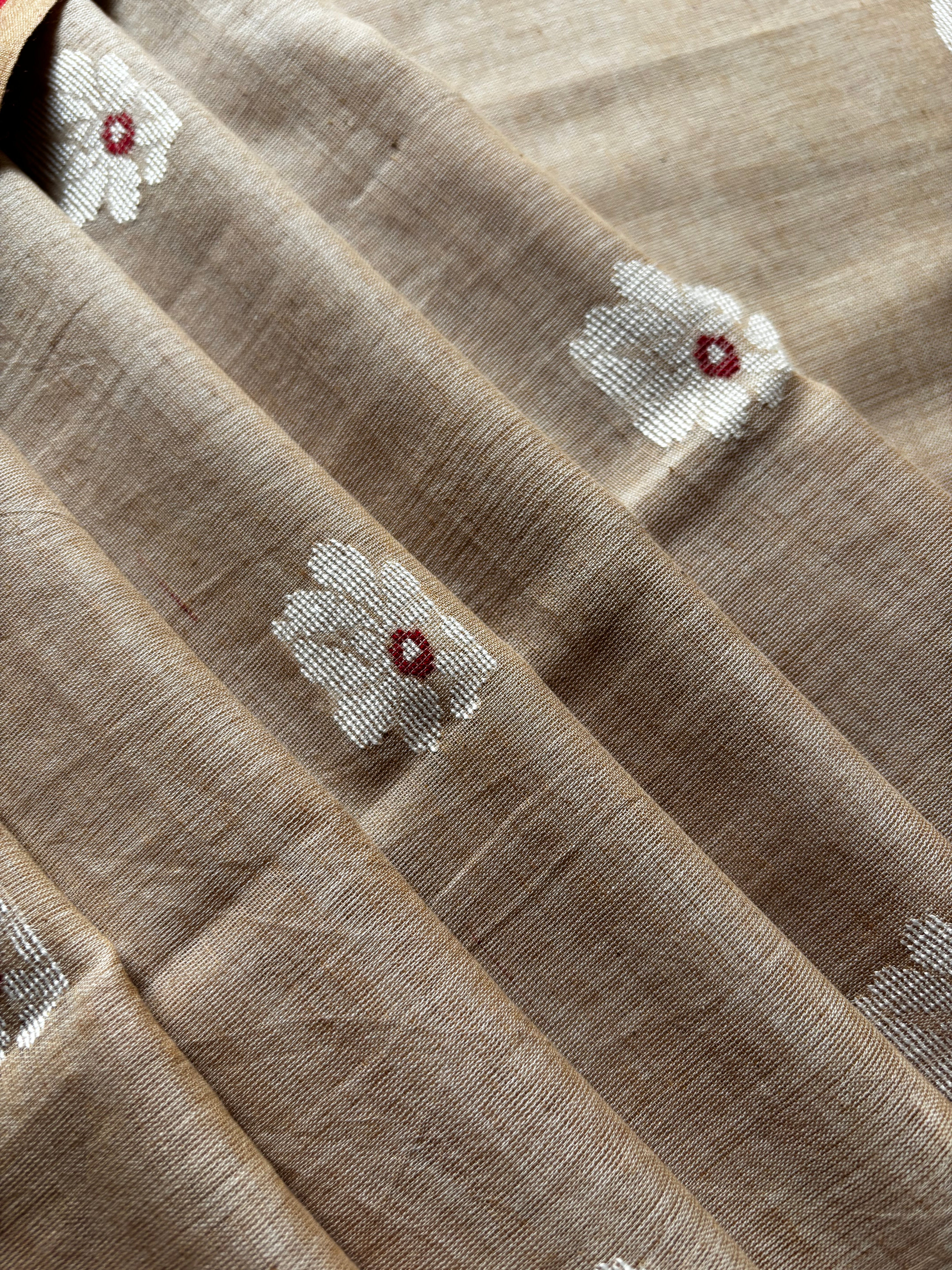 Handwoven Sandalwood Colour Cotton Jamdani Saree