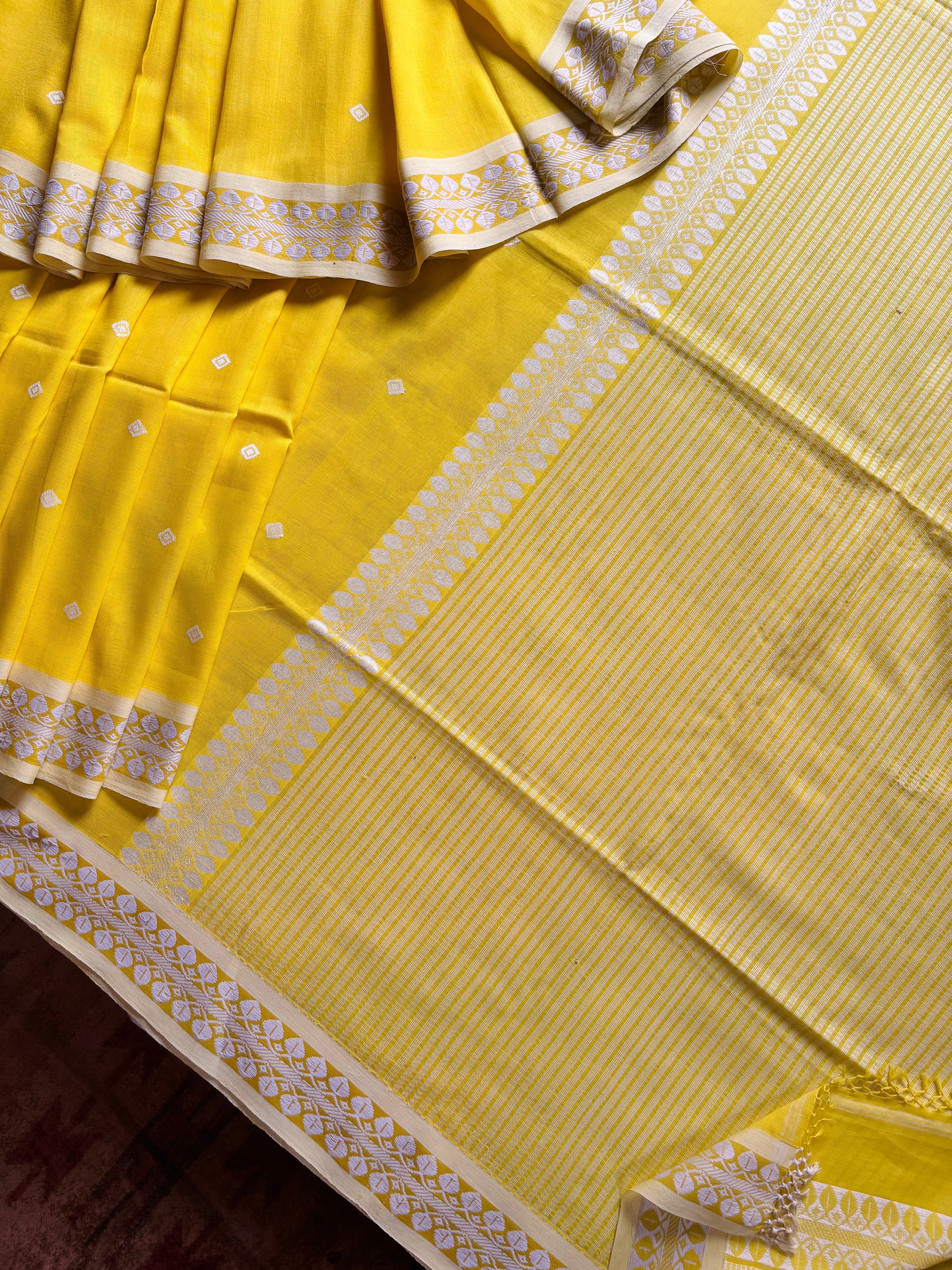 Handwoven Lemon Yellow Colour Phulia Cotton Saree