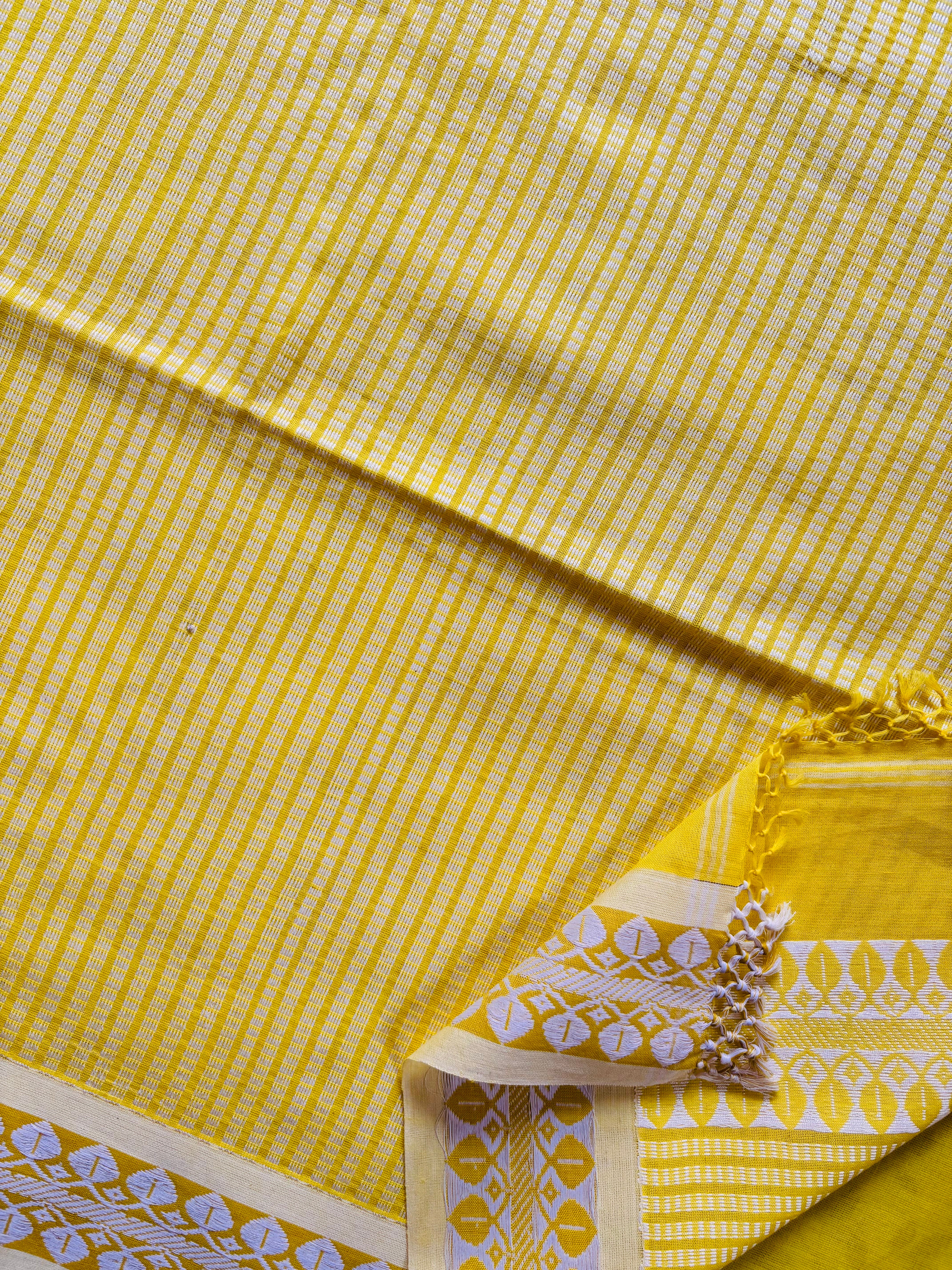 Handwoven Lemon Yellow Colour Phulia Cotton Saree