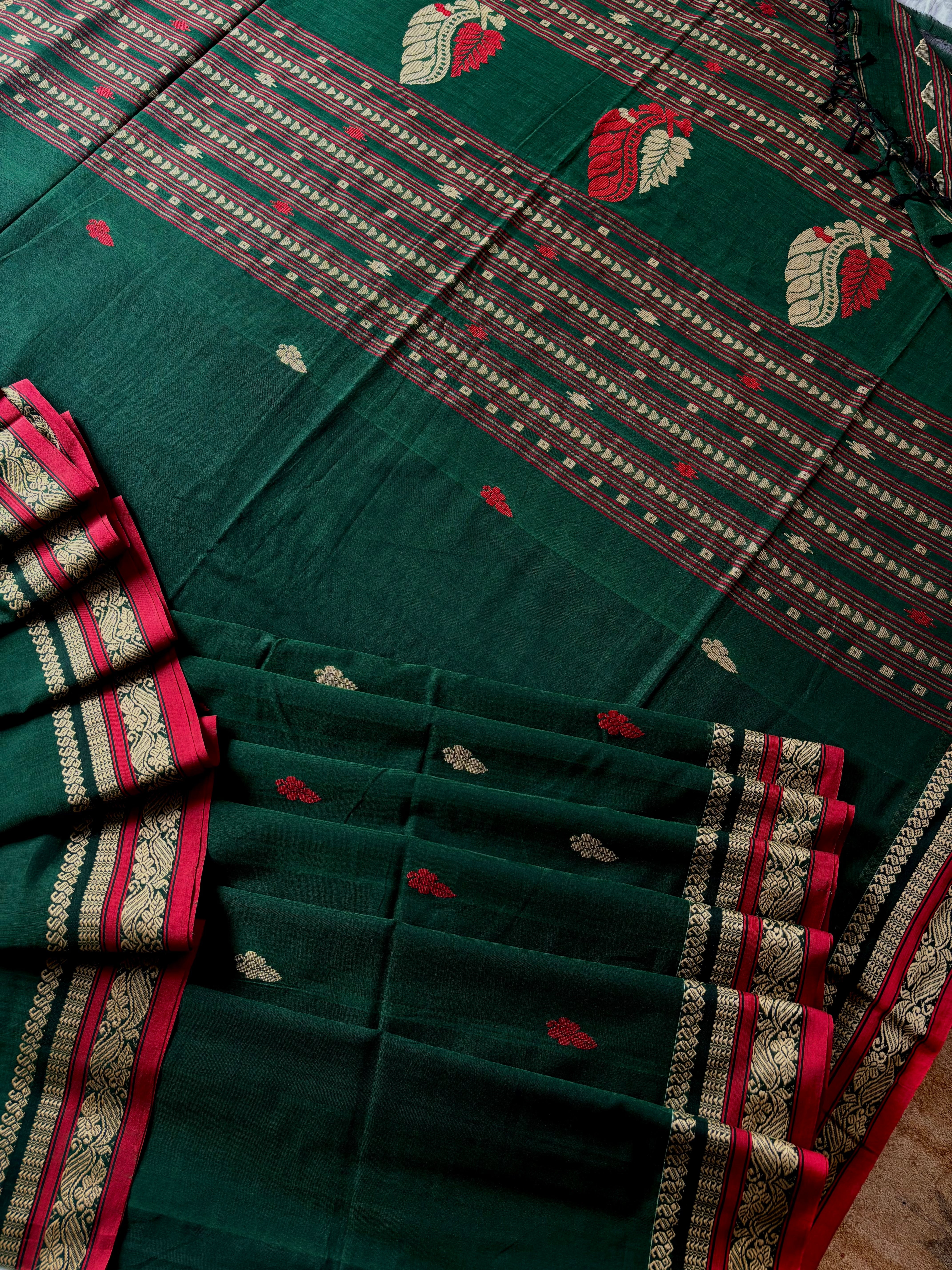 Handwoven Green Colour Phulia Cotton Saree