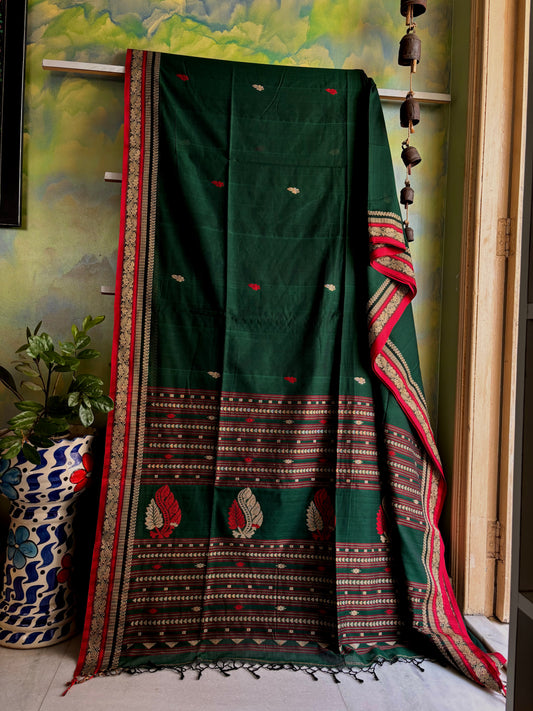 Handwoven Green Colour Phulia Cotton Saree