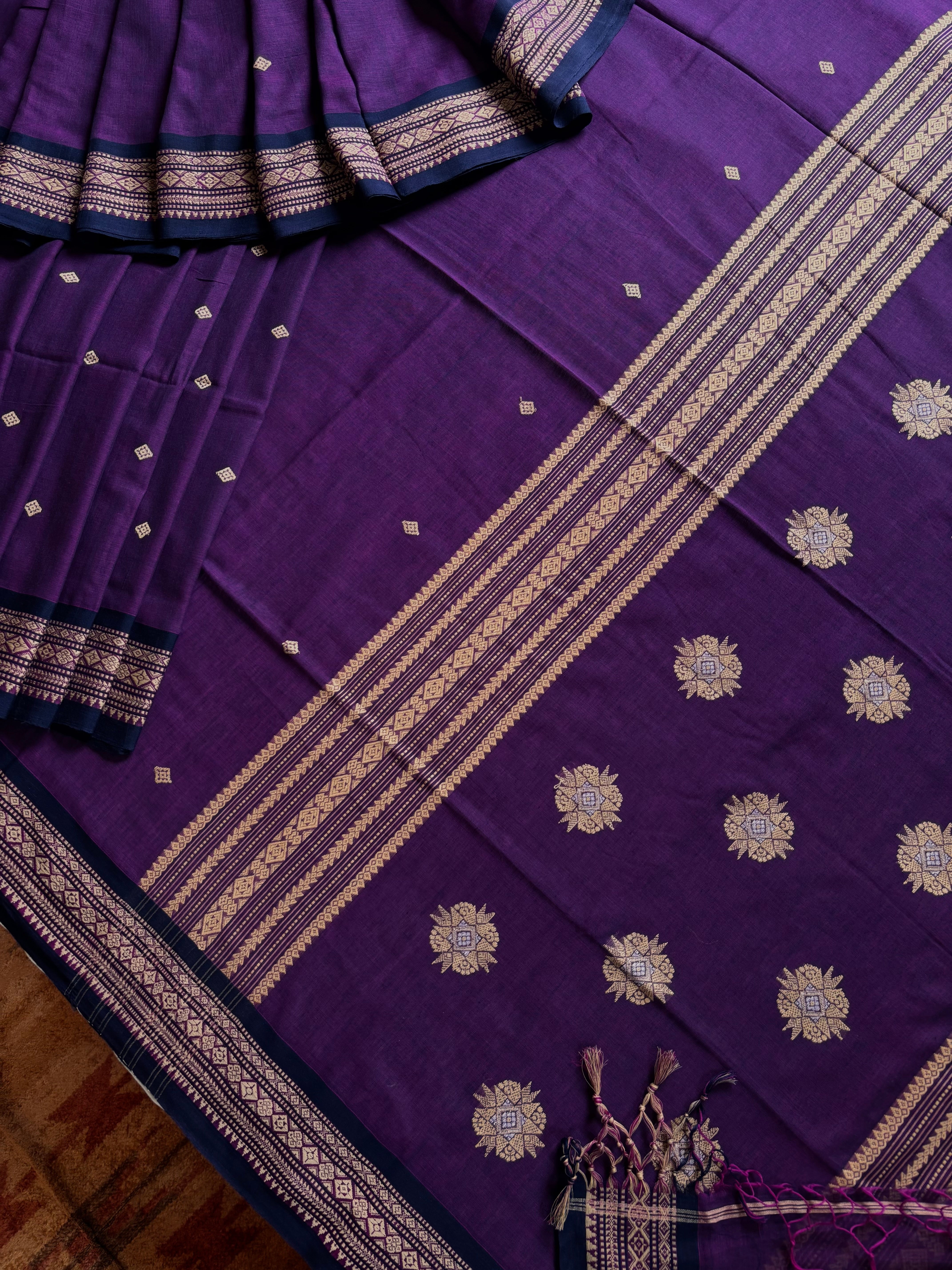 Handwoven Purple Colour Phulia Cotton Saree