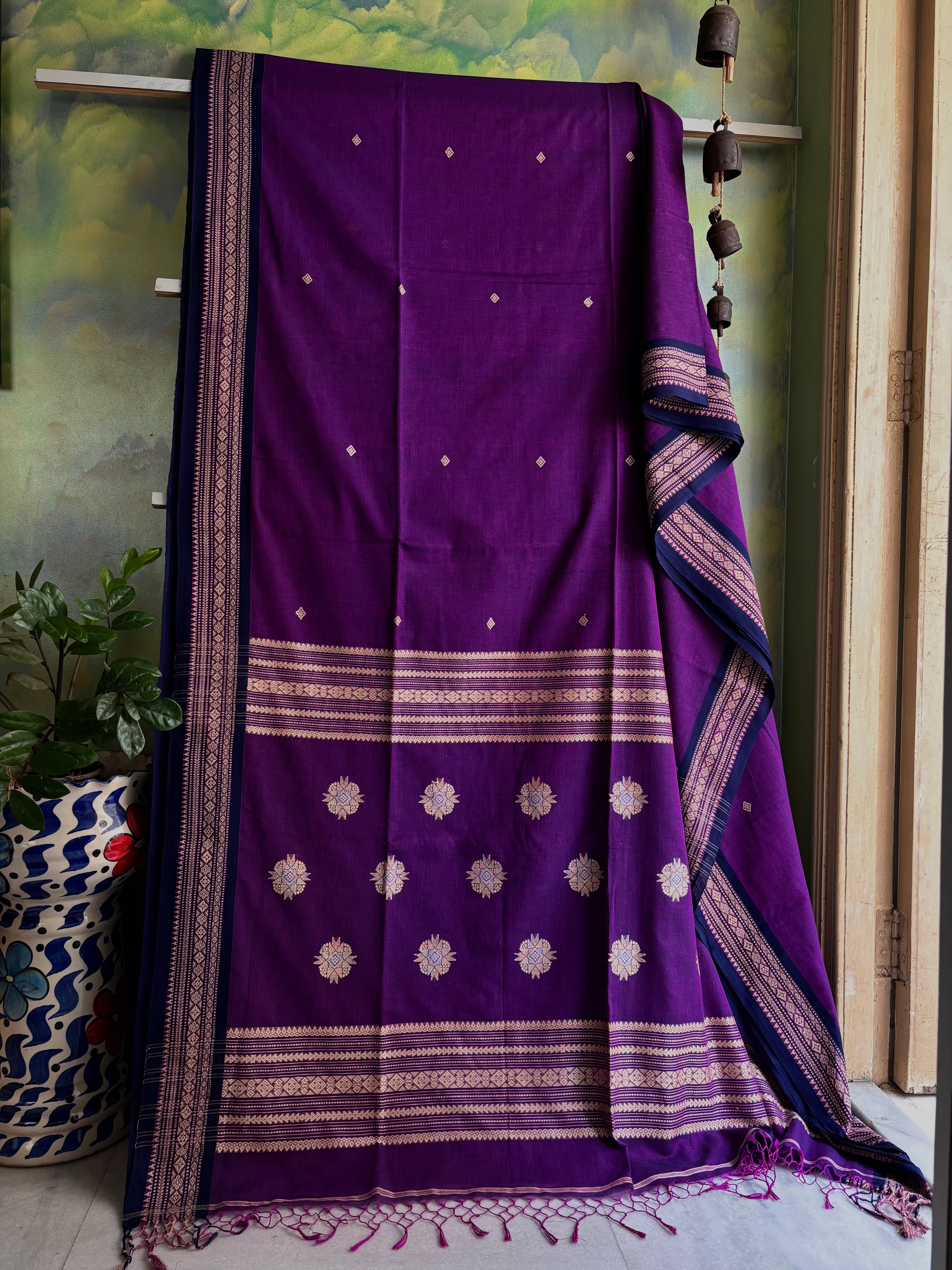 Handwoven Purple Colour Phulia Cotton Saree