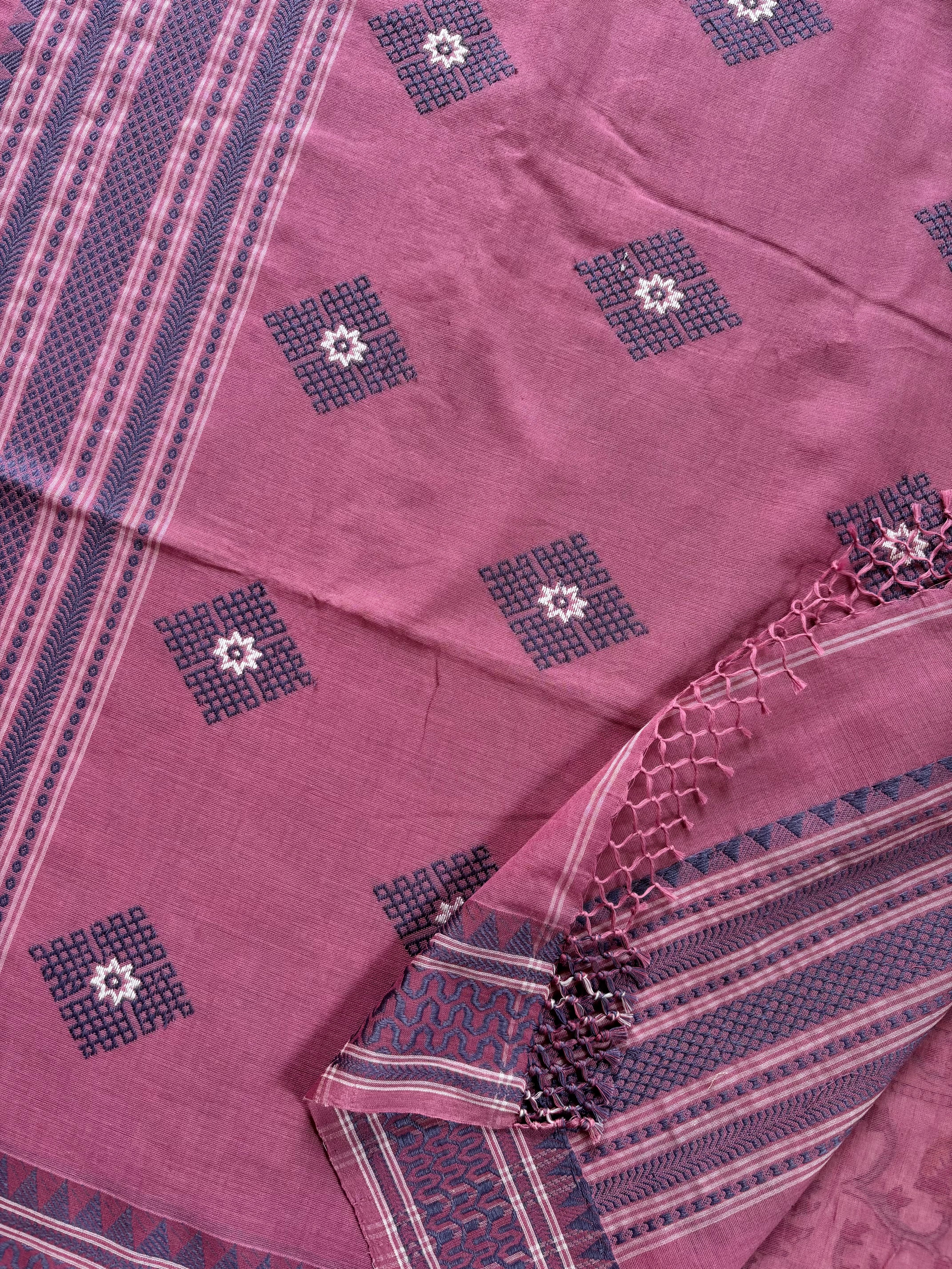 Handwoven Dusty Pink Colour Phulia Cotton Saree