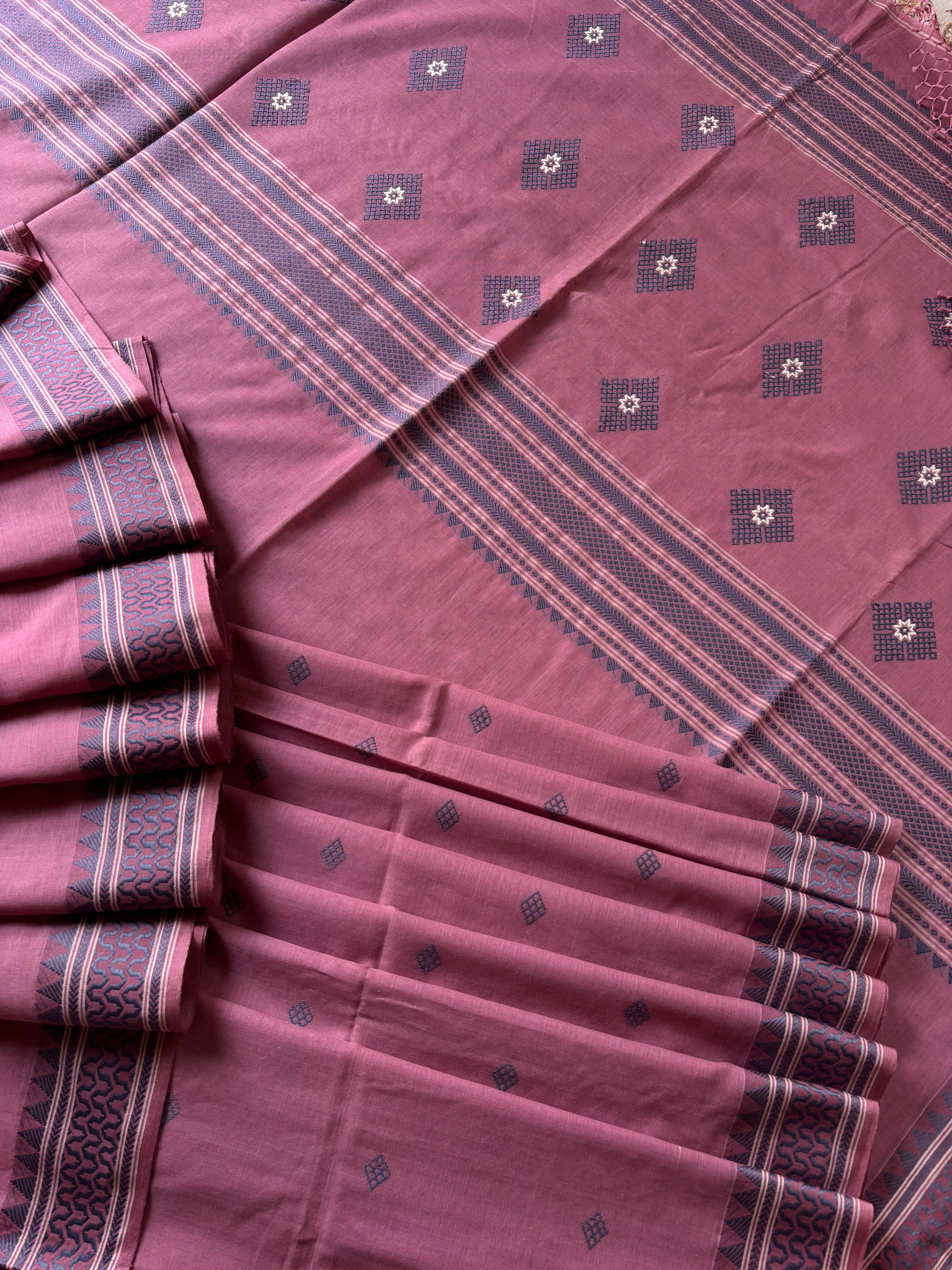 Handwoven Dusty Pink Colour Phulia Cotton Saree