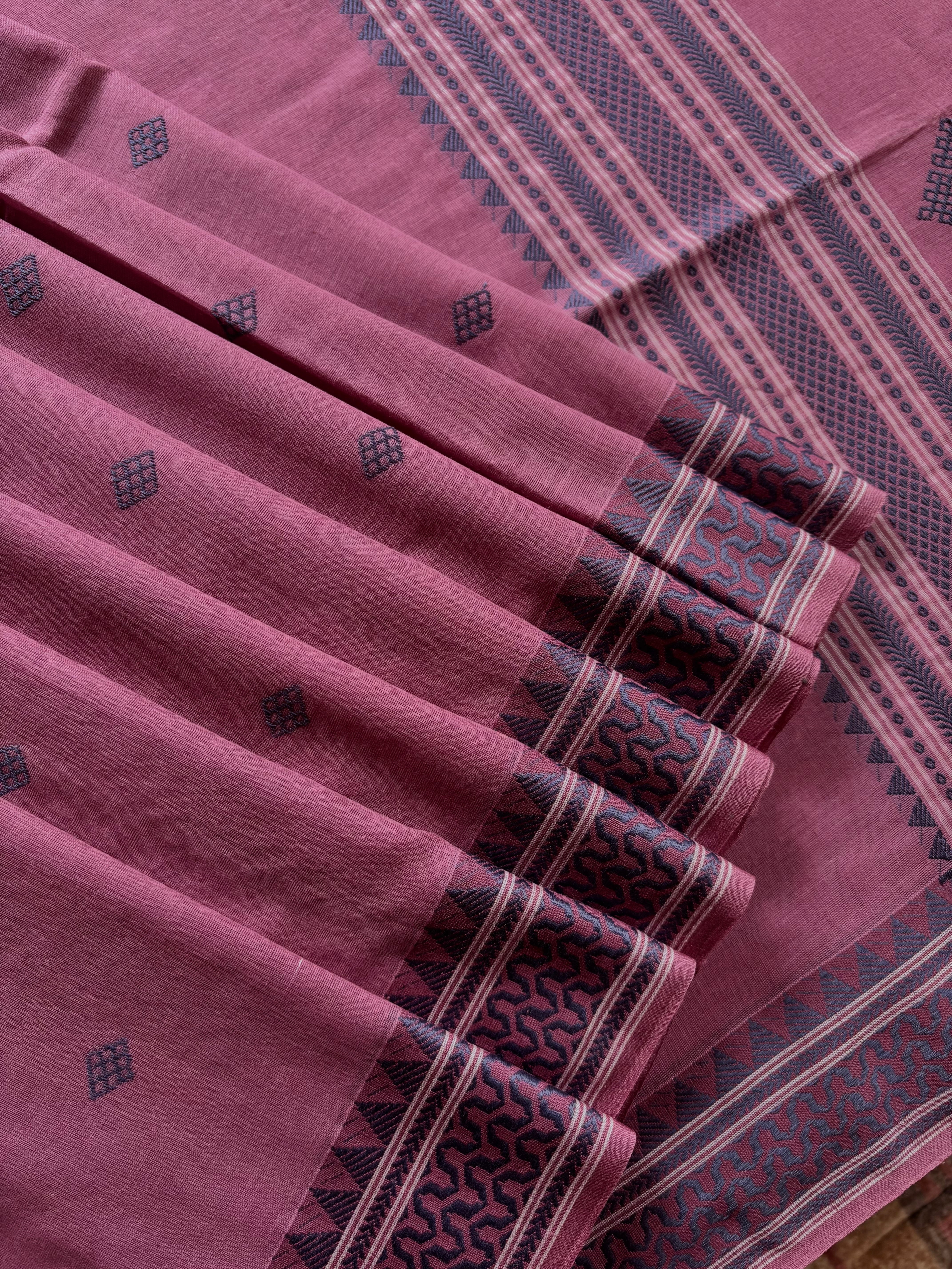 Handwoven Dusty Pink Colour Phulia Cotton Saree