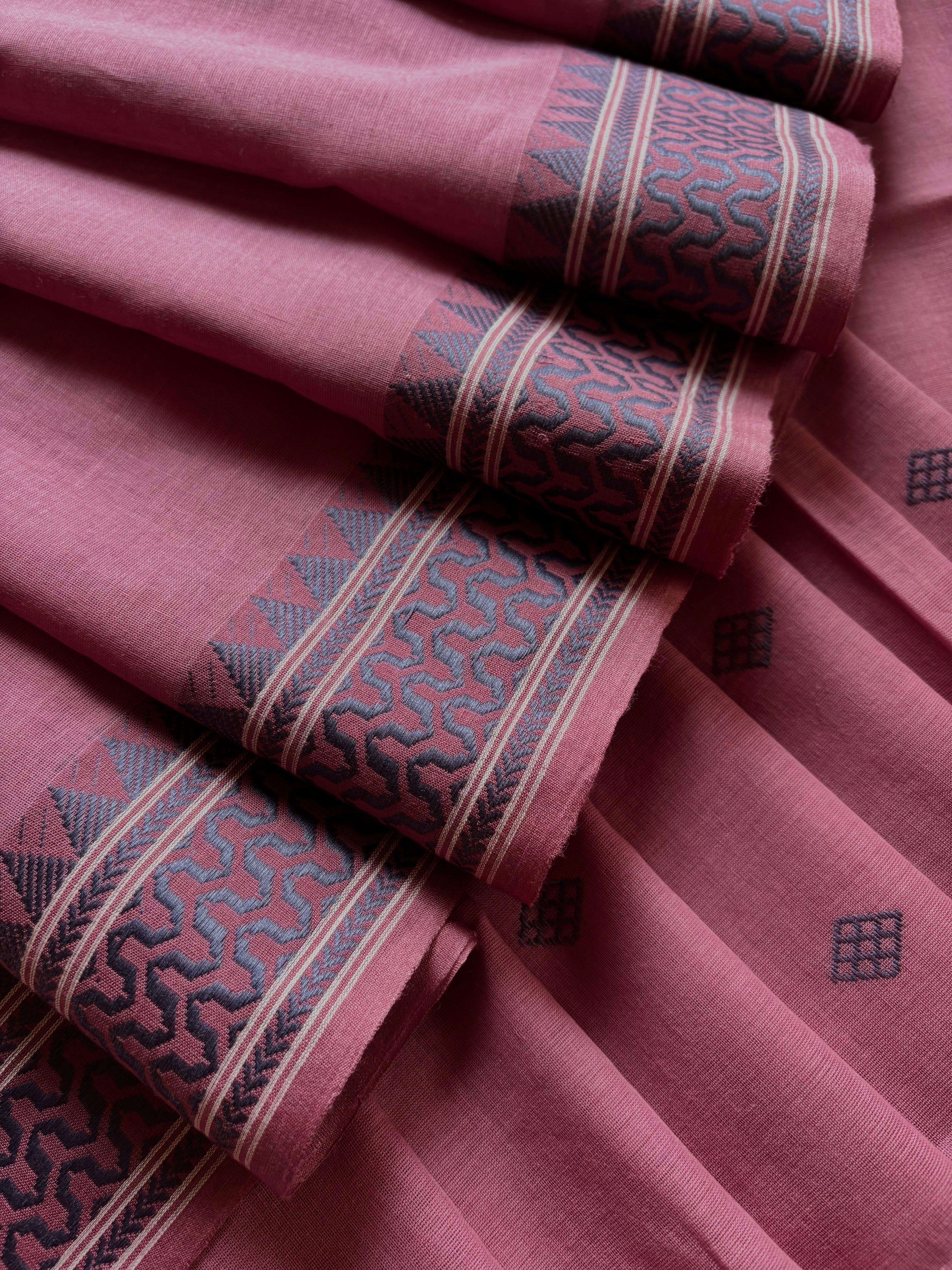 Handwoven Dusty Pink Colour Phulia Cotton Saree