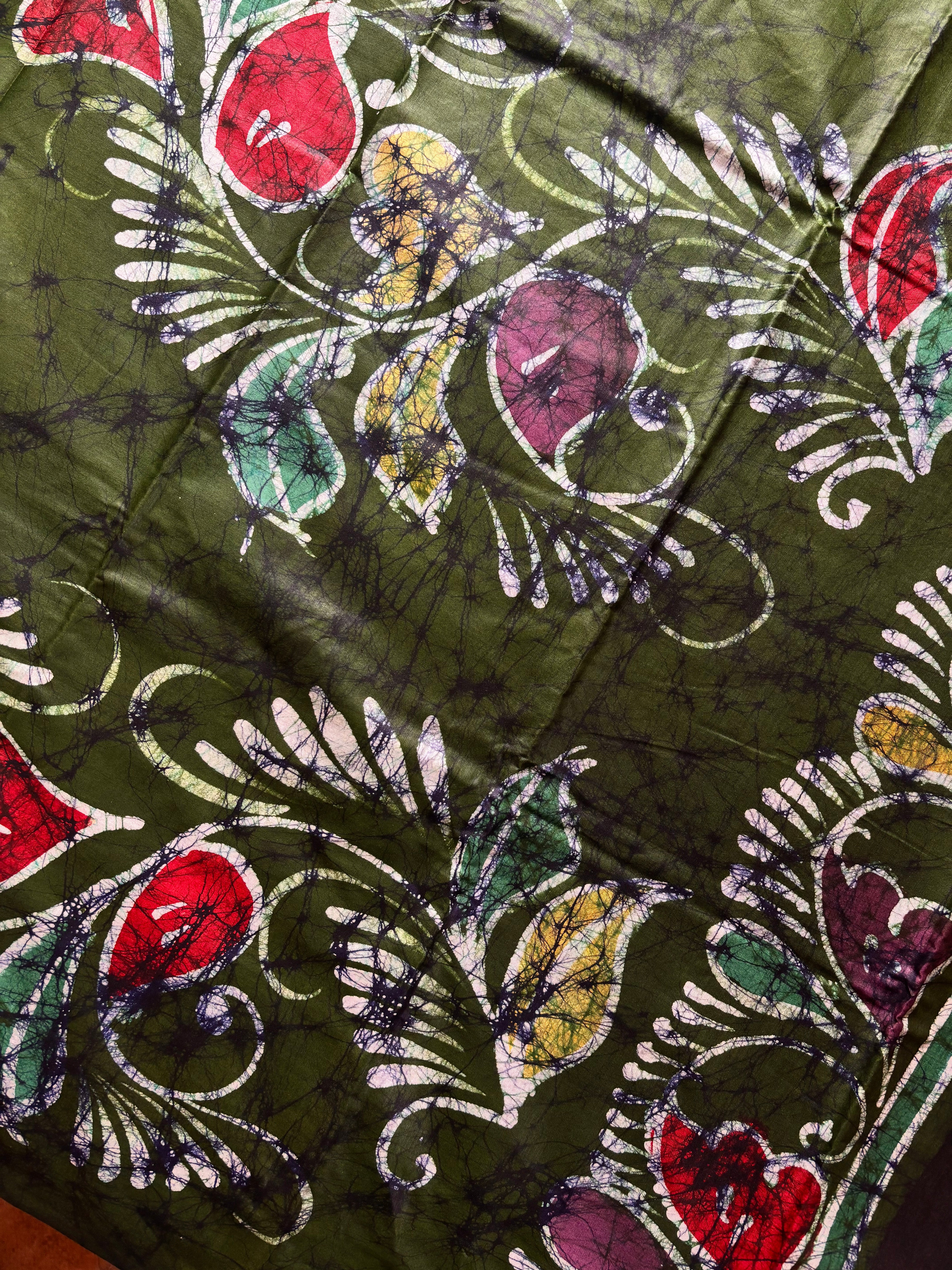 Handmade Black Green Cotton Batik Saree