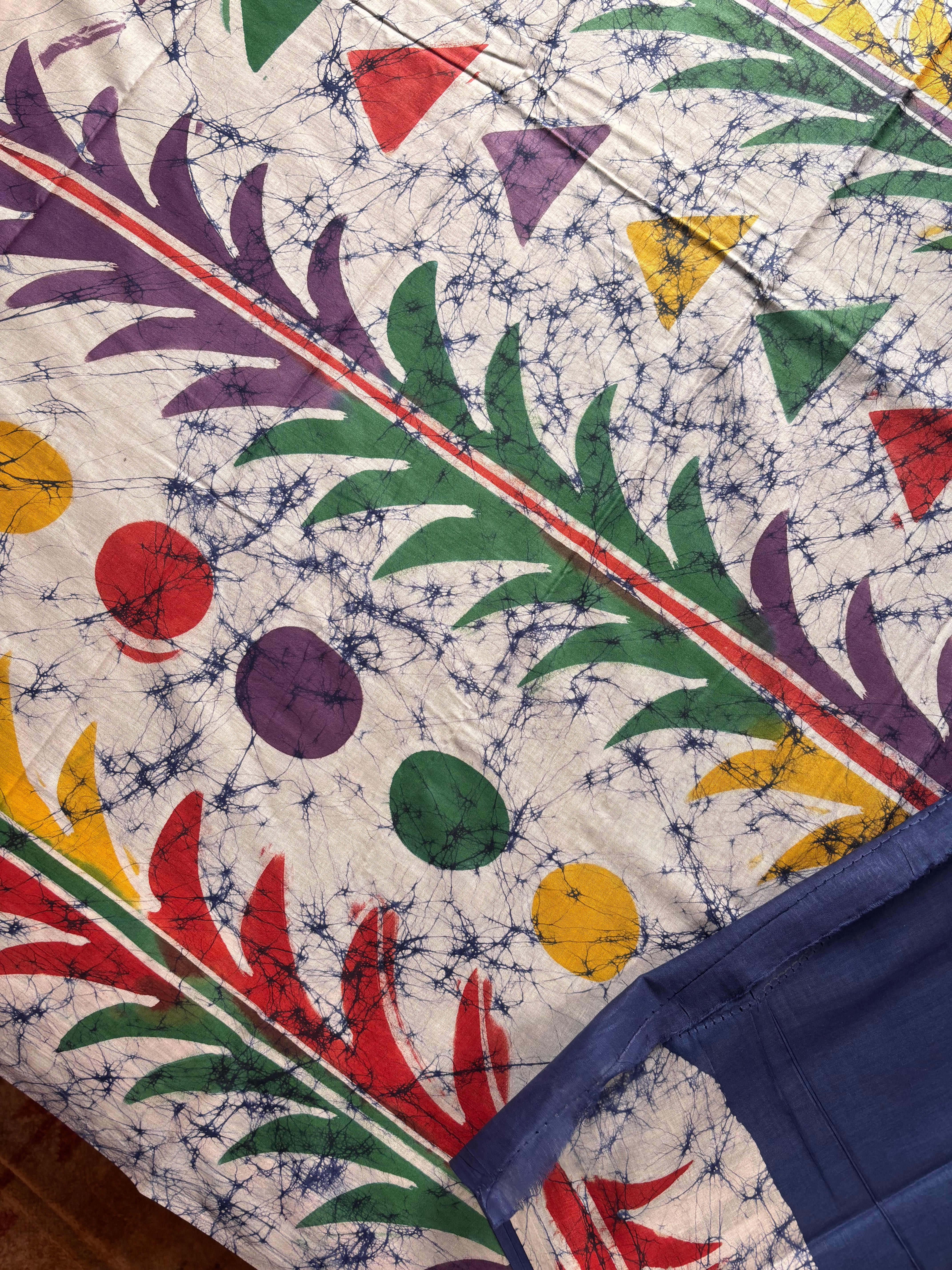 Handmade Blue Colour Cotton Batik Saree