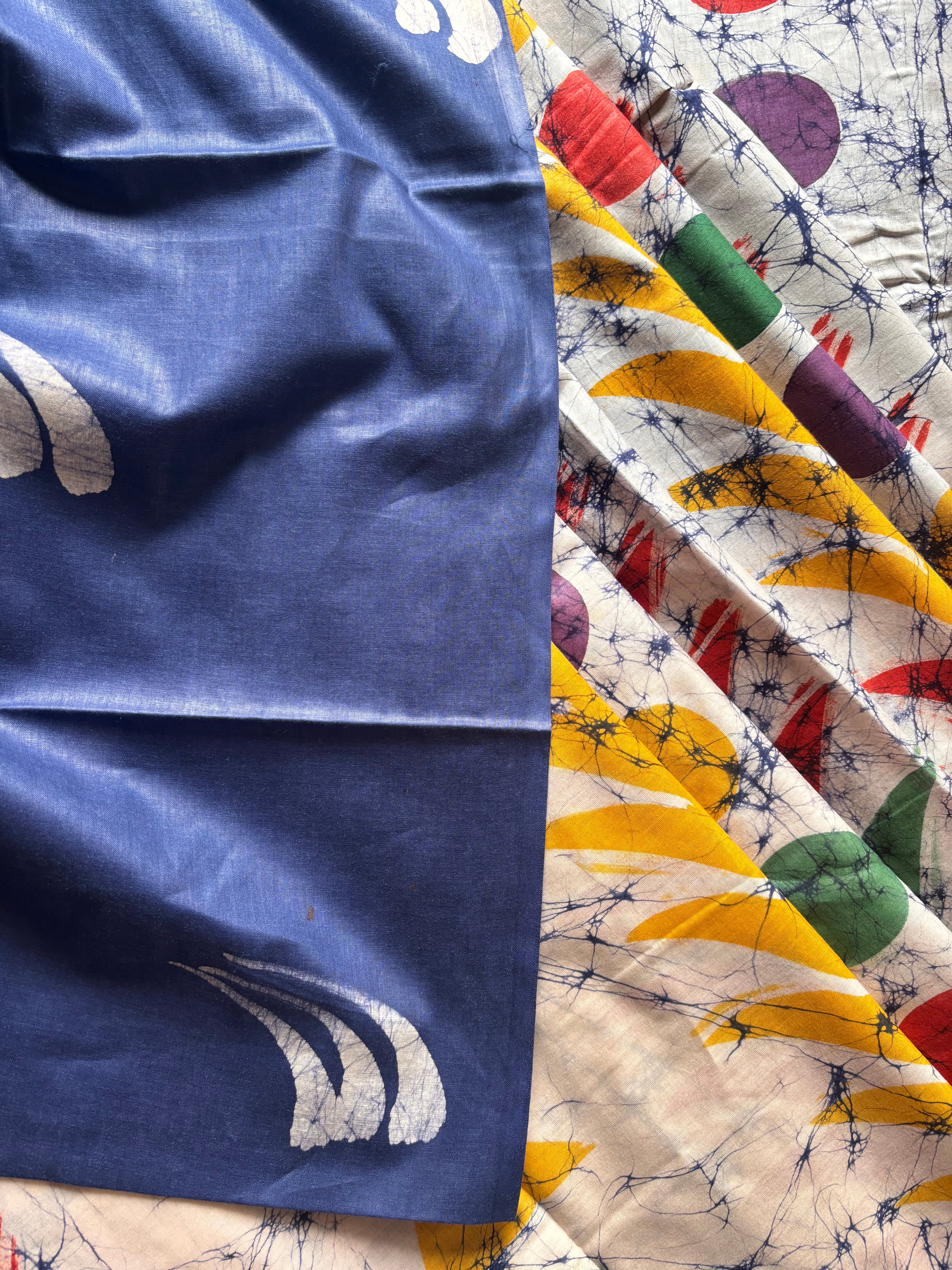 Handmade Blue Colour Cotton Batik Saree