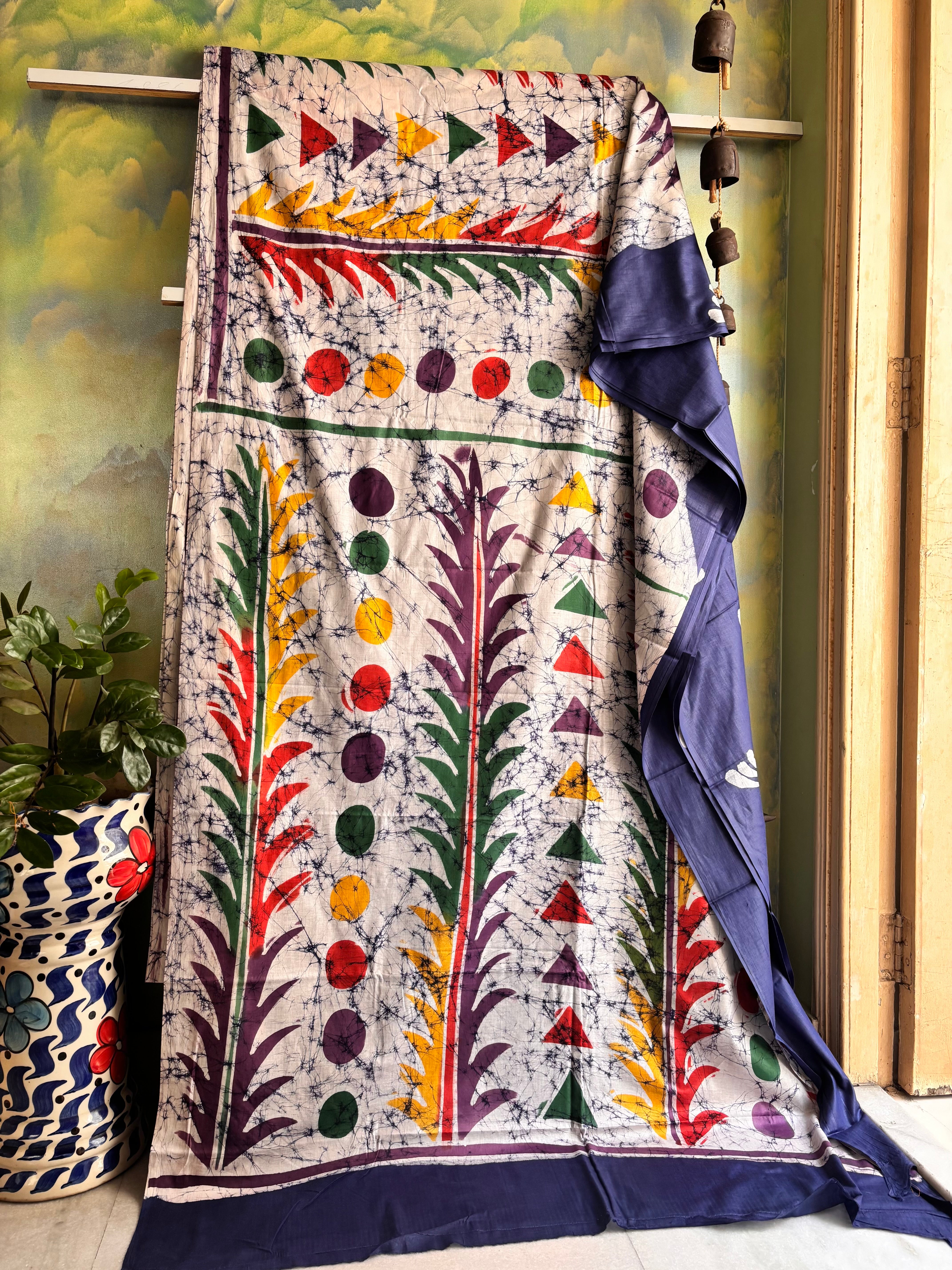 Handmade Blue Colour Cotton Batik Saree