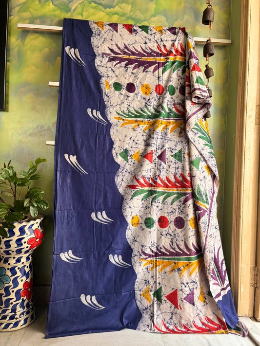 Handmade Blue Colour Cotton Batik Saree