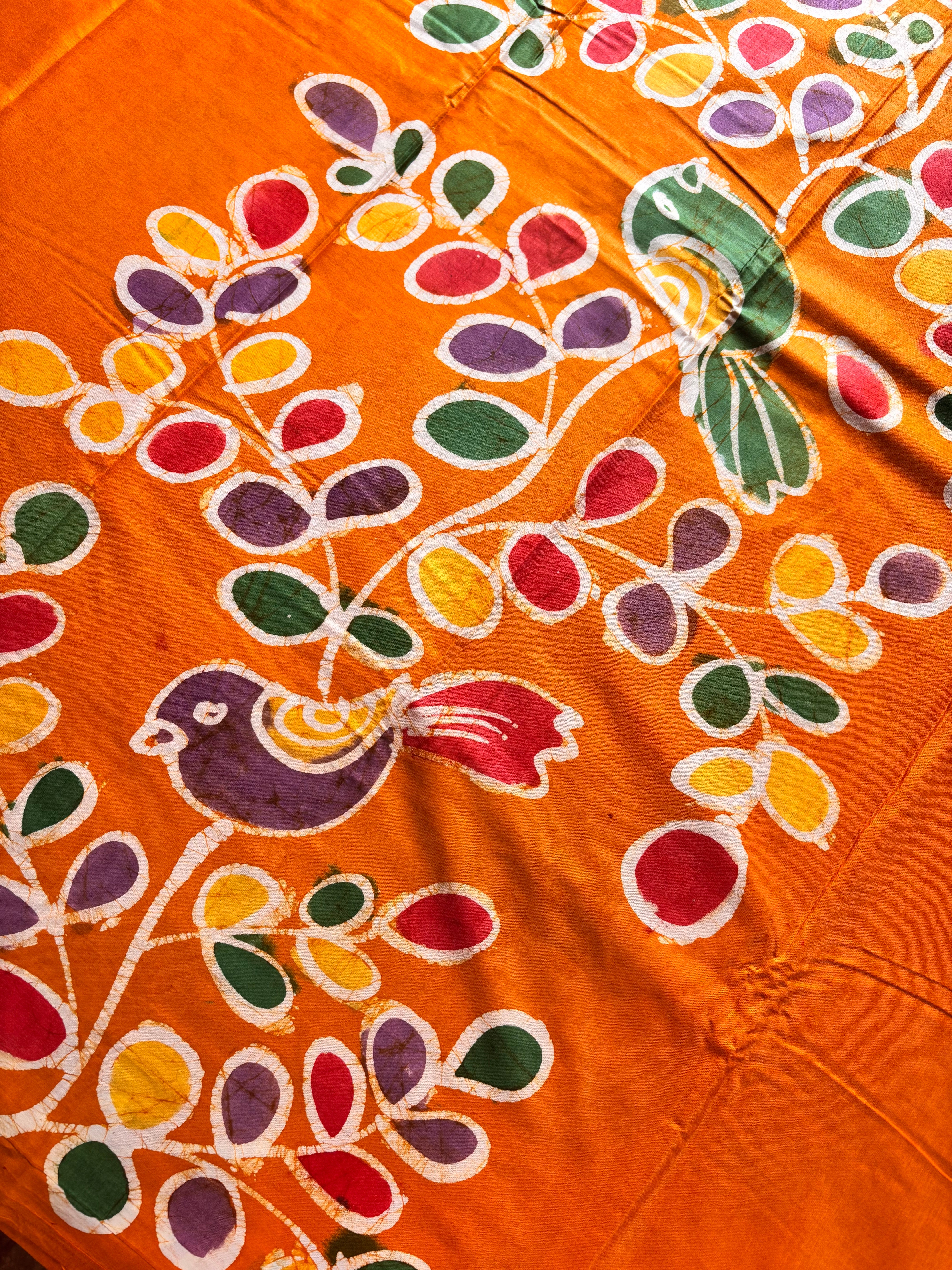 Handmade Orangish Yellow Colour Cotton Batik Saree