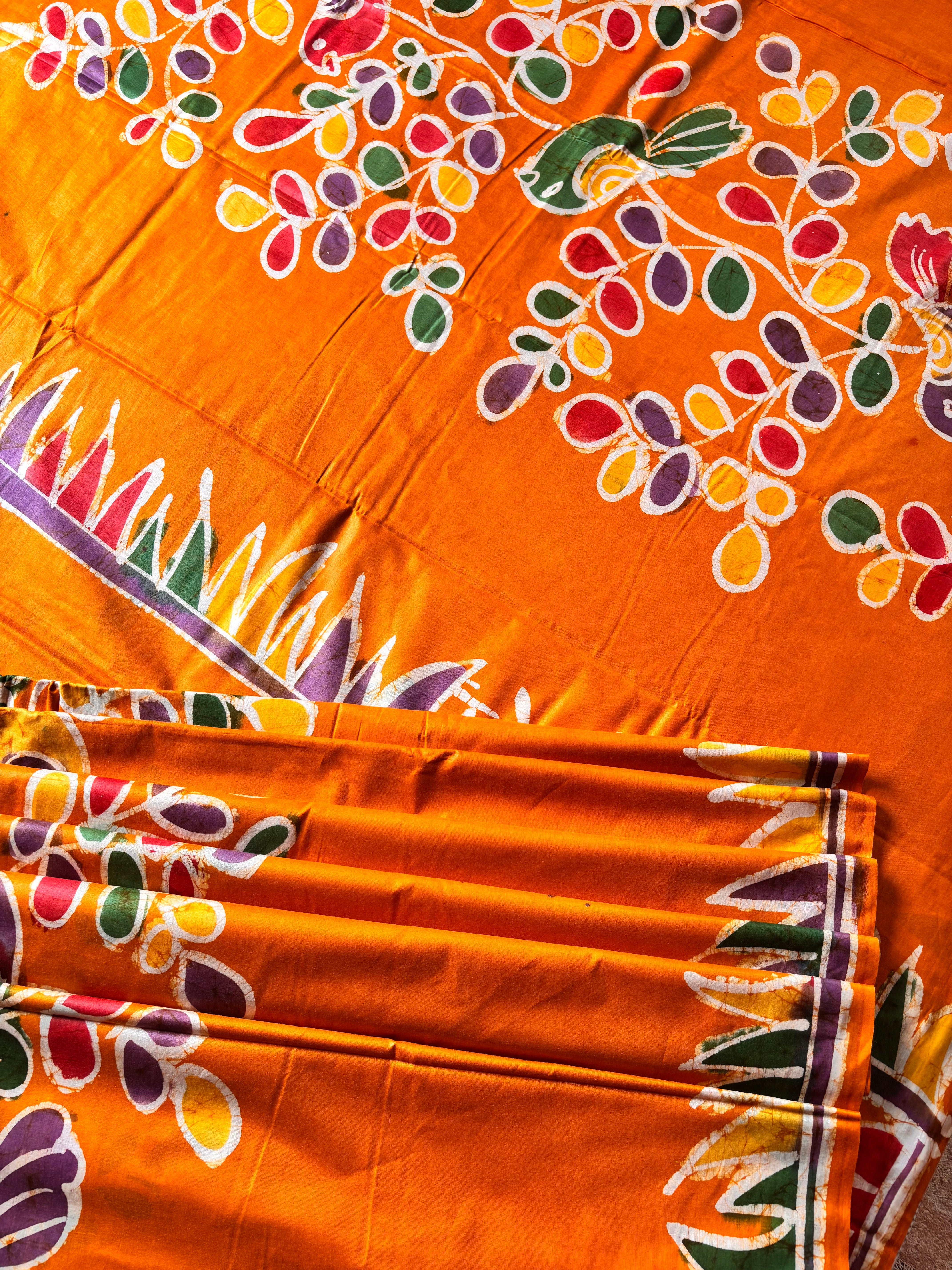 Handmade Orangish Yellow Colour Cotton Batik Saree