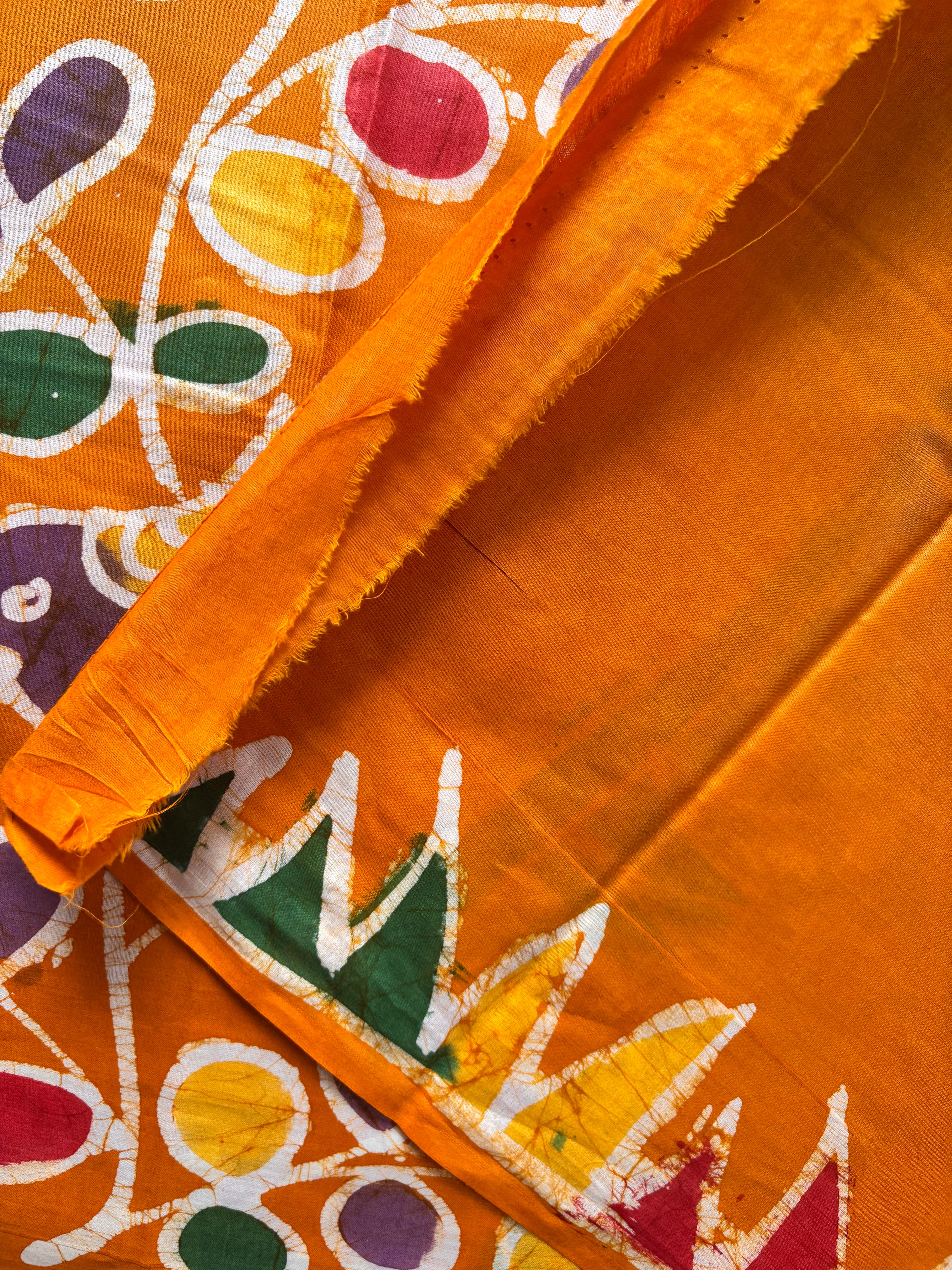 Handmade Orangish Yellow Colour Cotton Batik Saree