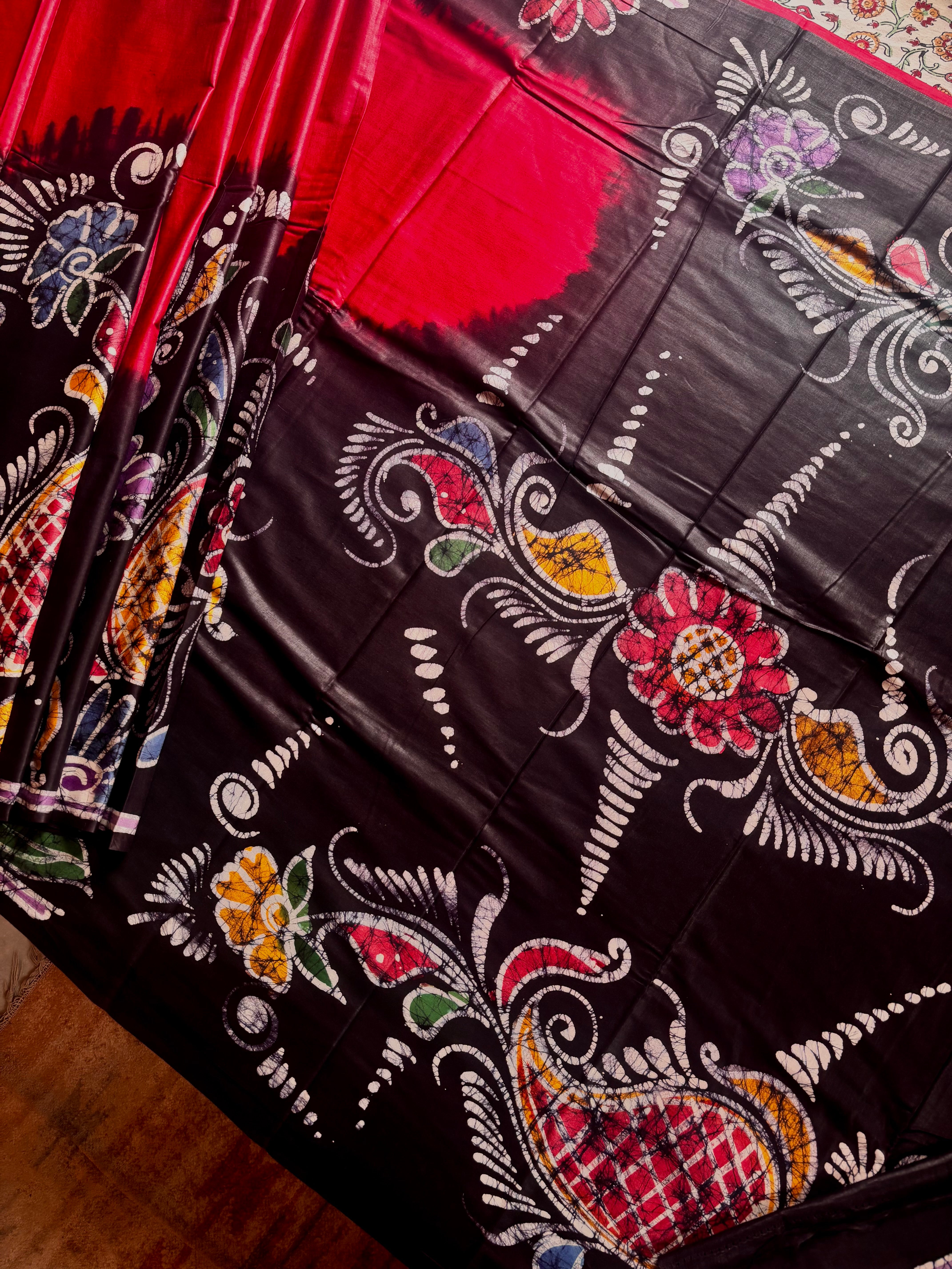 Handmade Dark Red Cotton Batik Saree