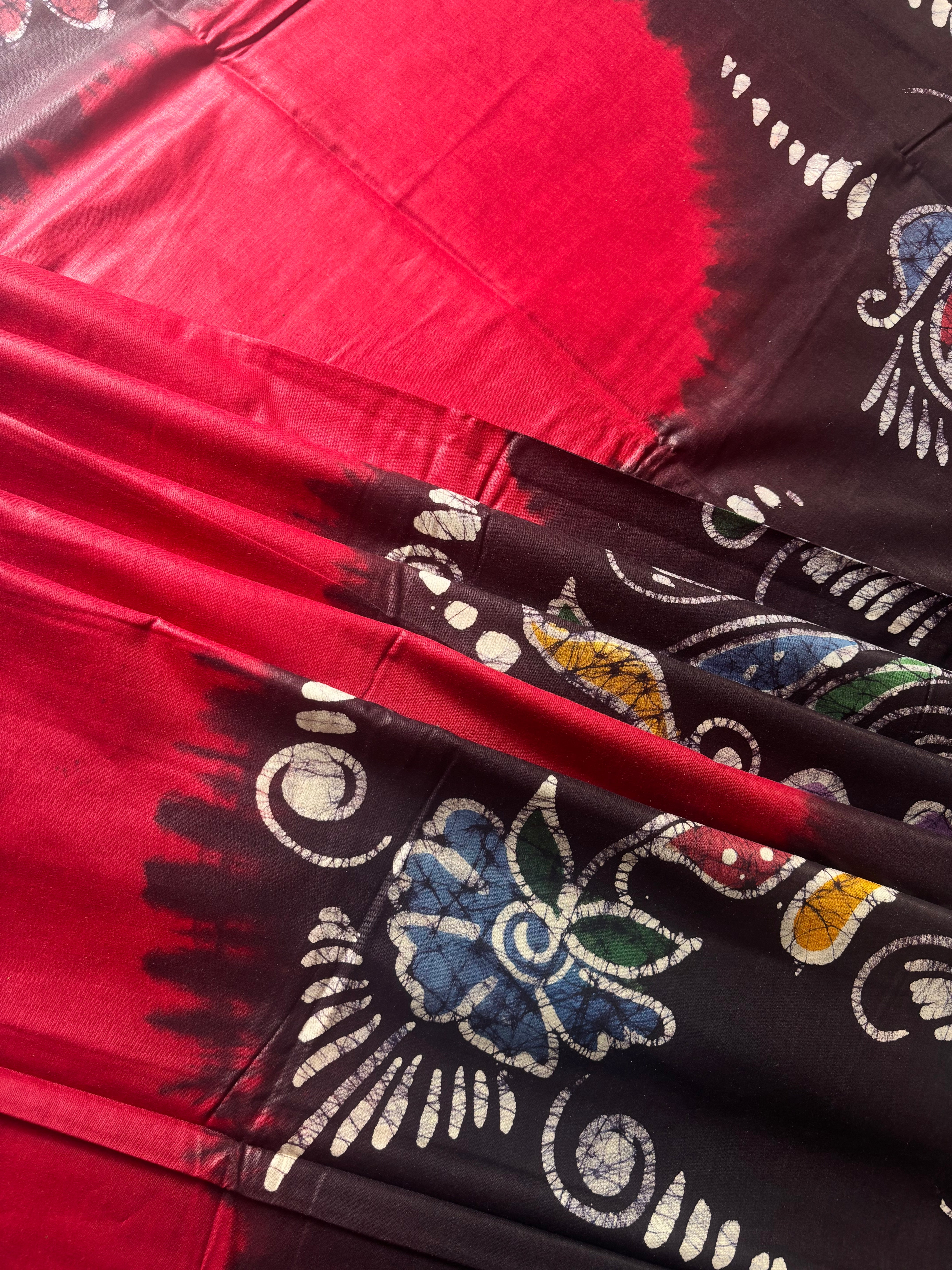 Handmade Dark Red Cotton Batik Saree