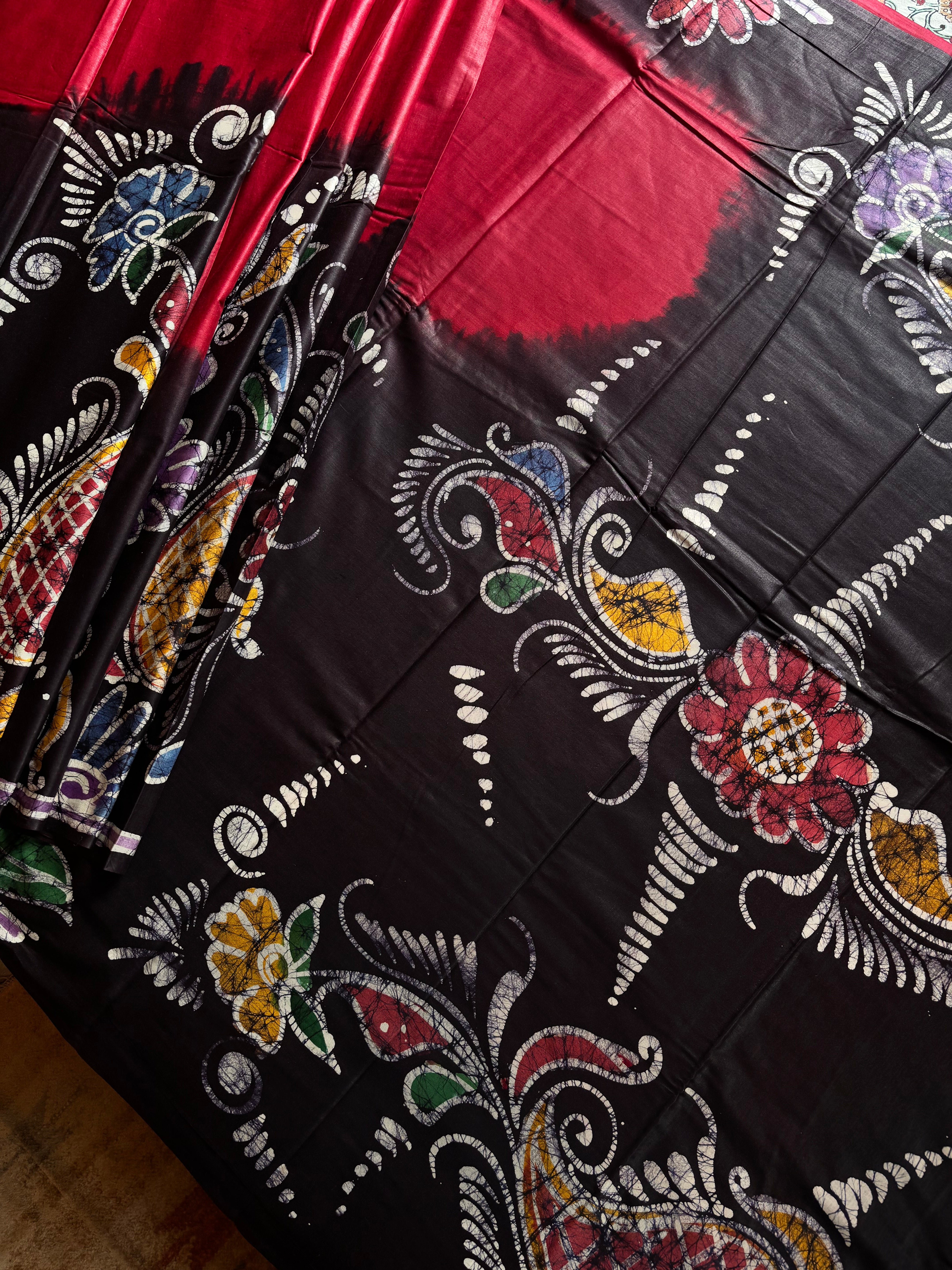 Handmade Dark Red Cotton Batik Saree