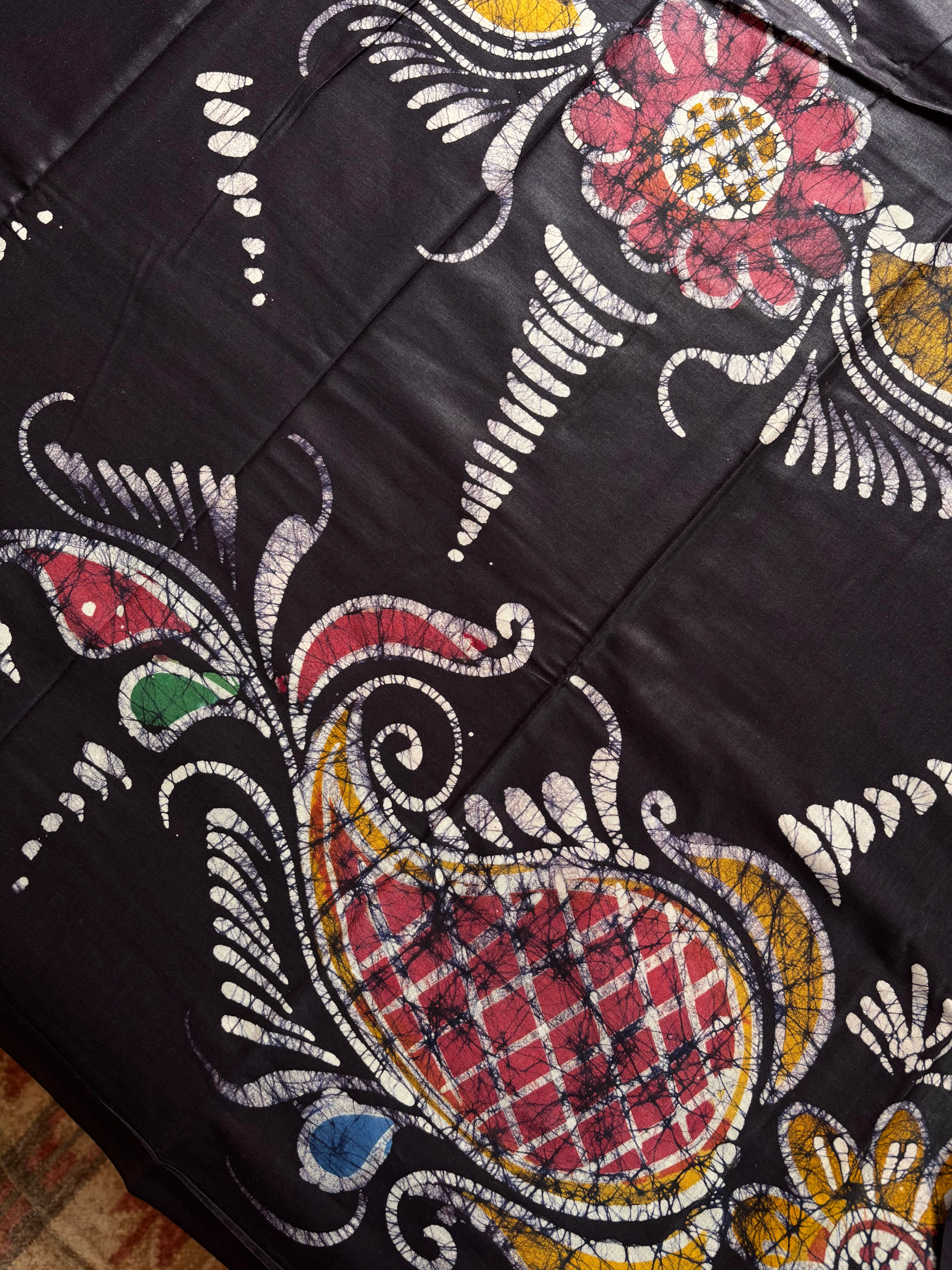 Handmade Dark Red Cotton Batik Saree