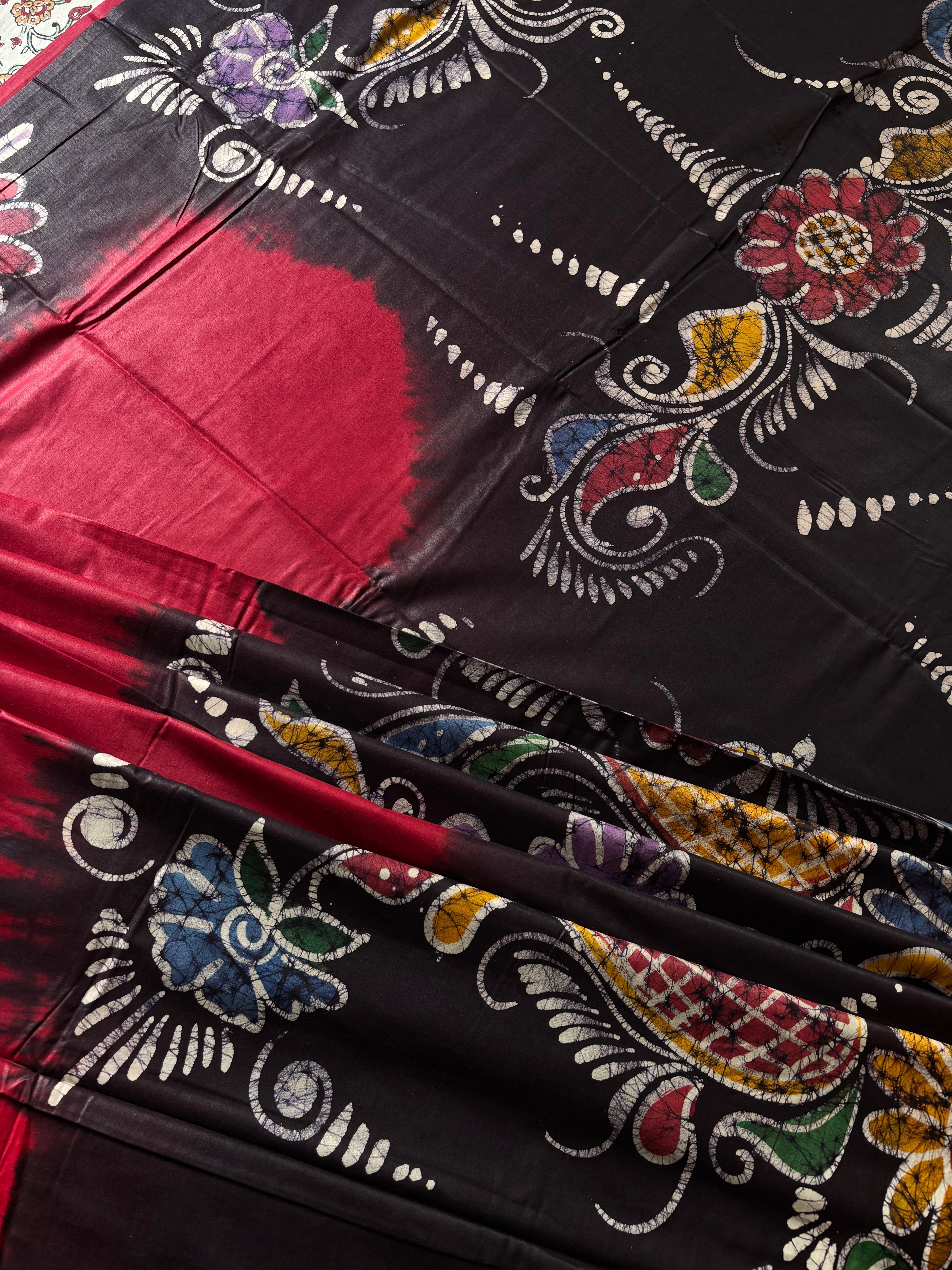 Handmade Dark Red Cotton Batik Saree