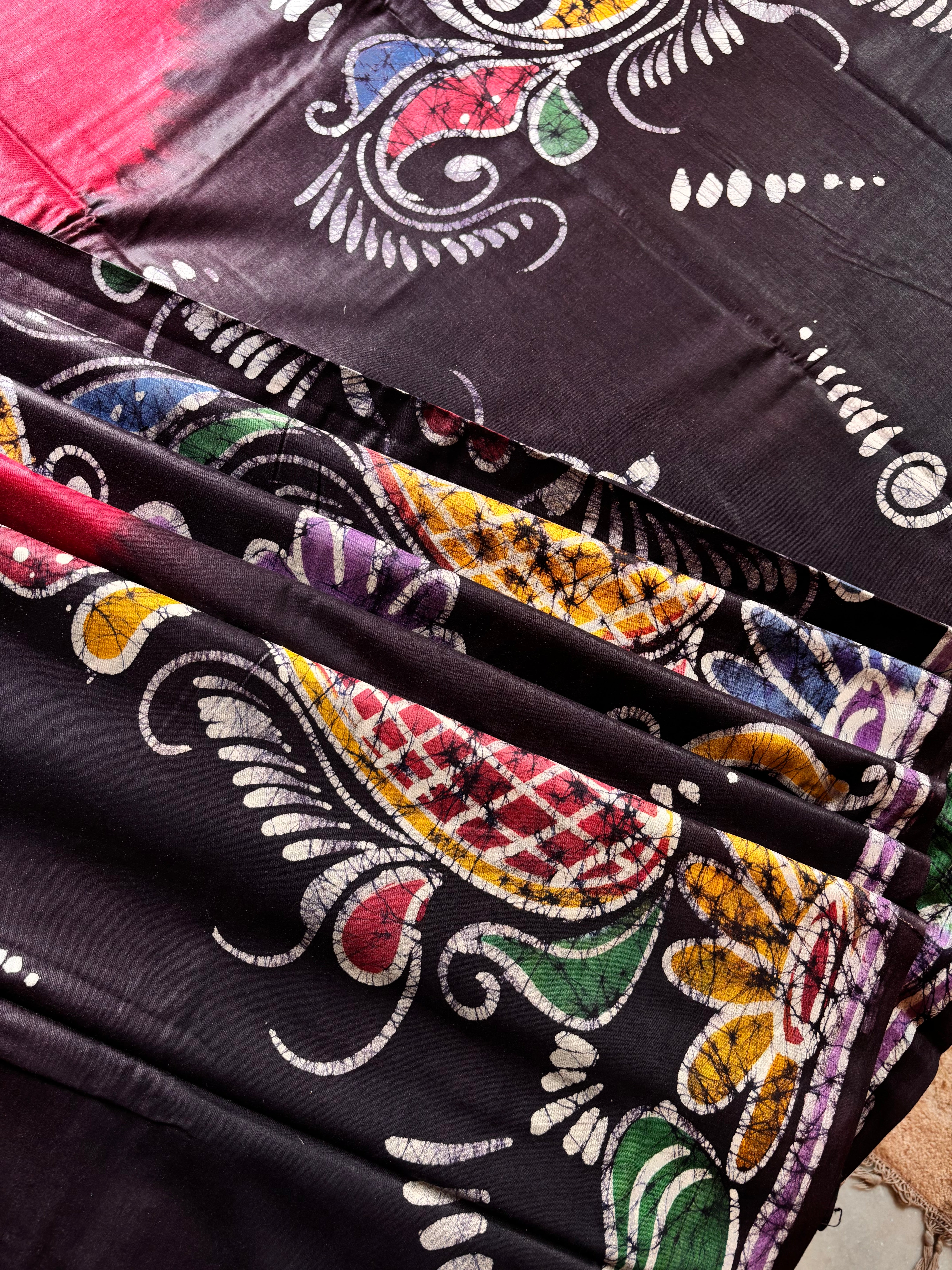 Handmade Dark Red Cotton Batik Saree