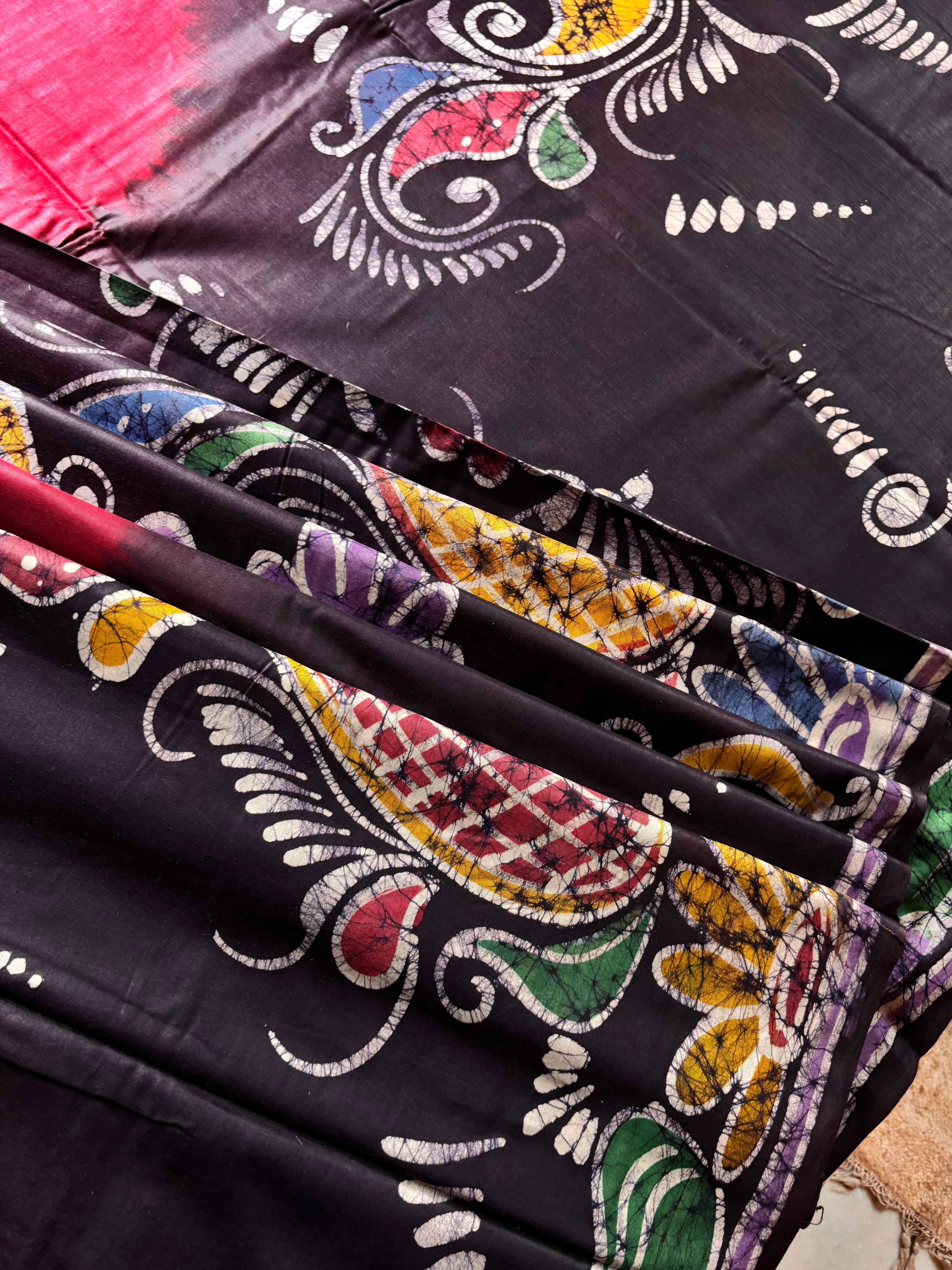 Handmade Dark Red Cotton Batik Saree