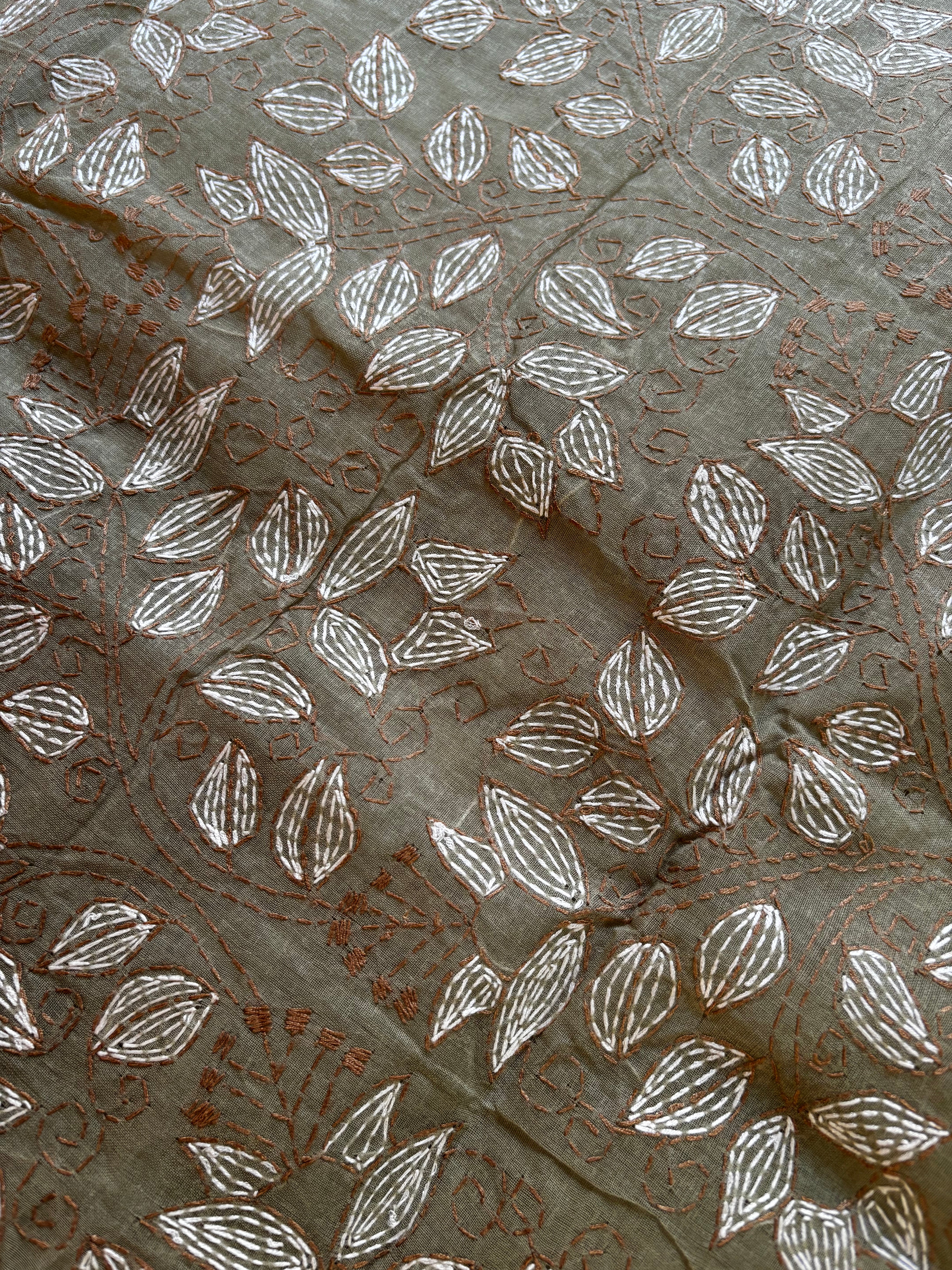 Handmade Sage Green Colour Cotton Kantha Saree