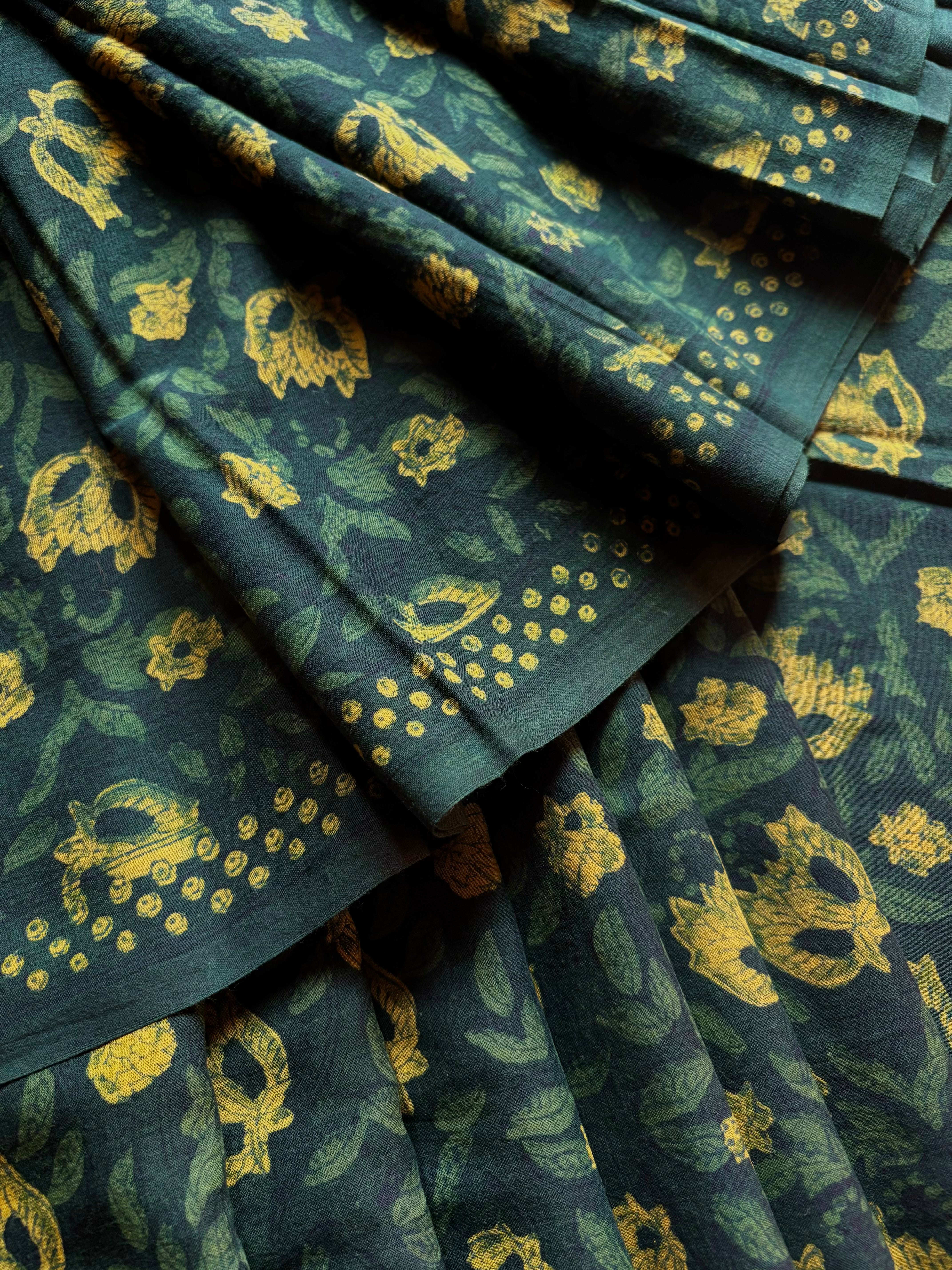 Bagh Handblock Printed Indigo Green Colour Cotton Saree