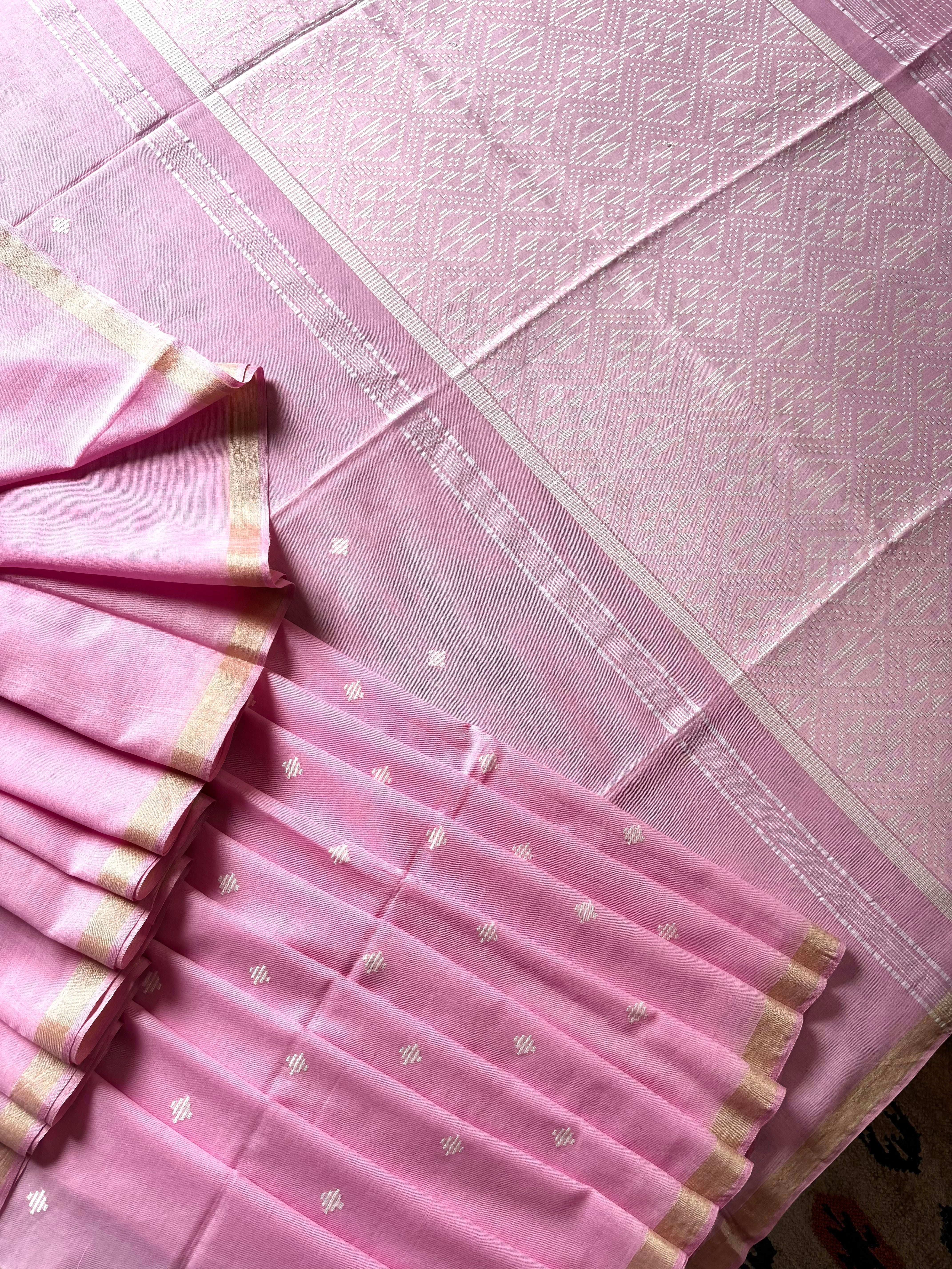 Handwoven Light Pink Colour Phulia Cotton Saree