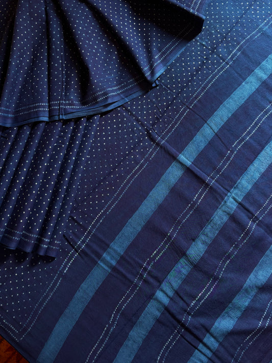 Bagh Handblock Printed Indigo Cotton Saree