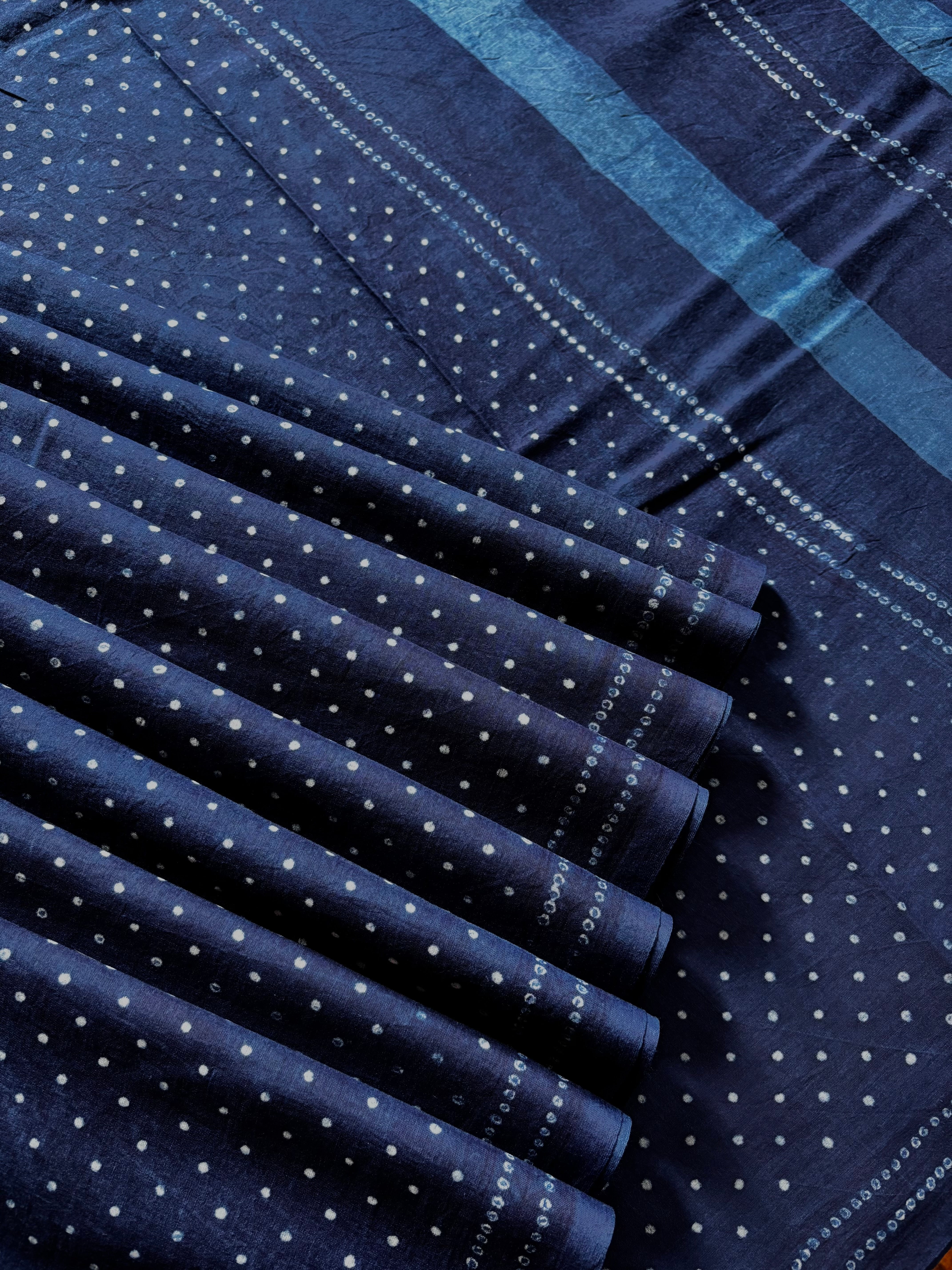 Bagh Handblock Printed Indigo Cotton Saree