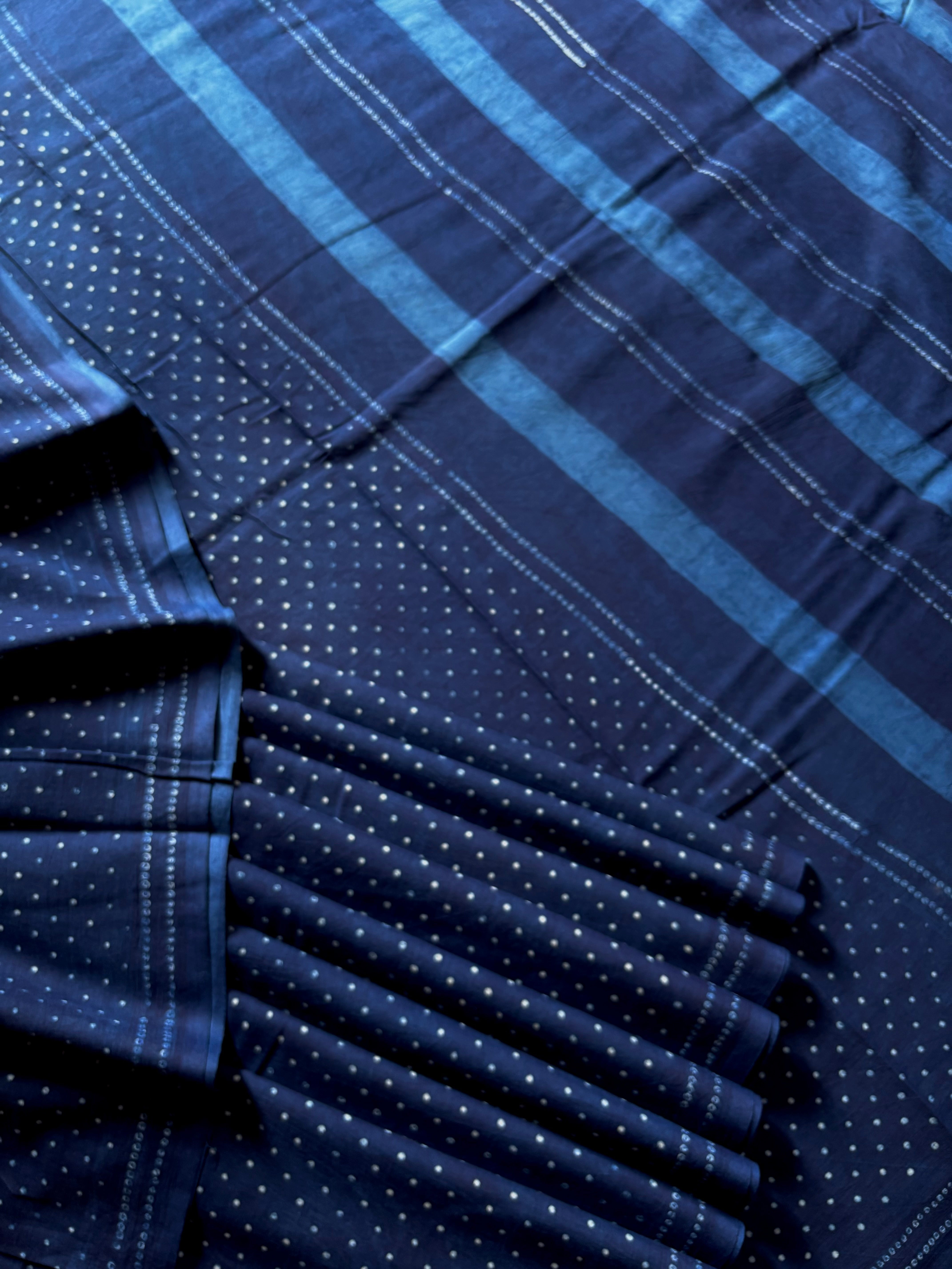 Bagh Handblock Printed Indigo Cotton Saree