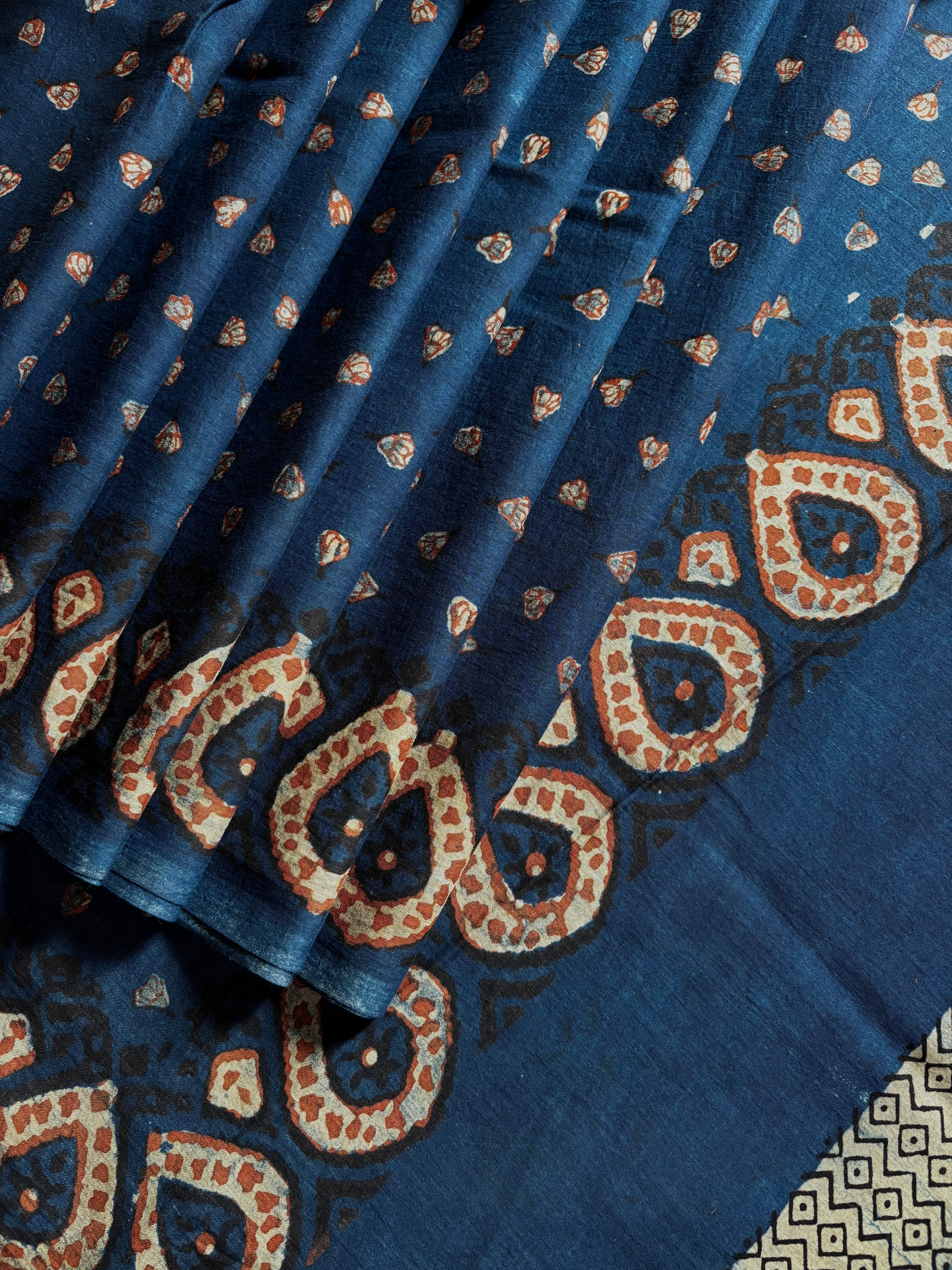 Bagh Handblock Printed Indigo Cotton Saree