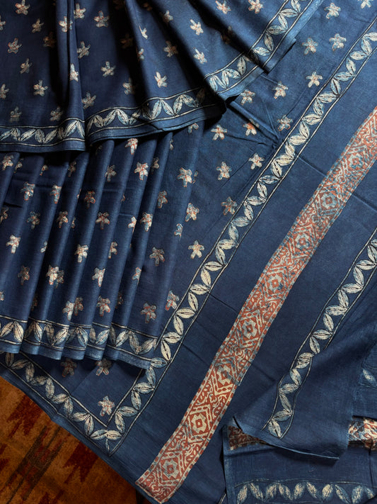 Bagh Handblock Printed Indigo Blue Cotton Saree