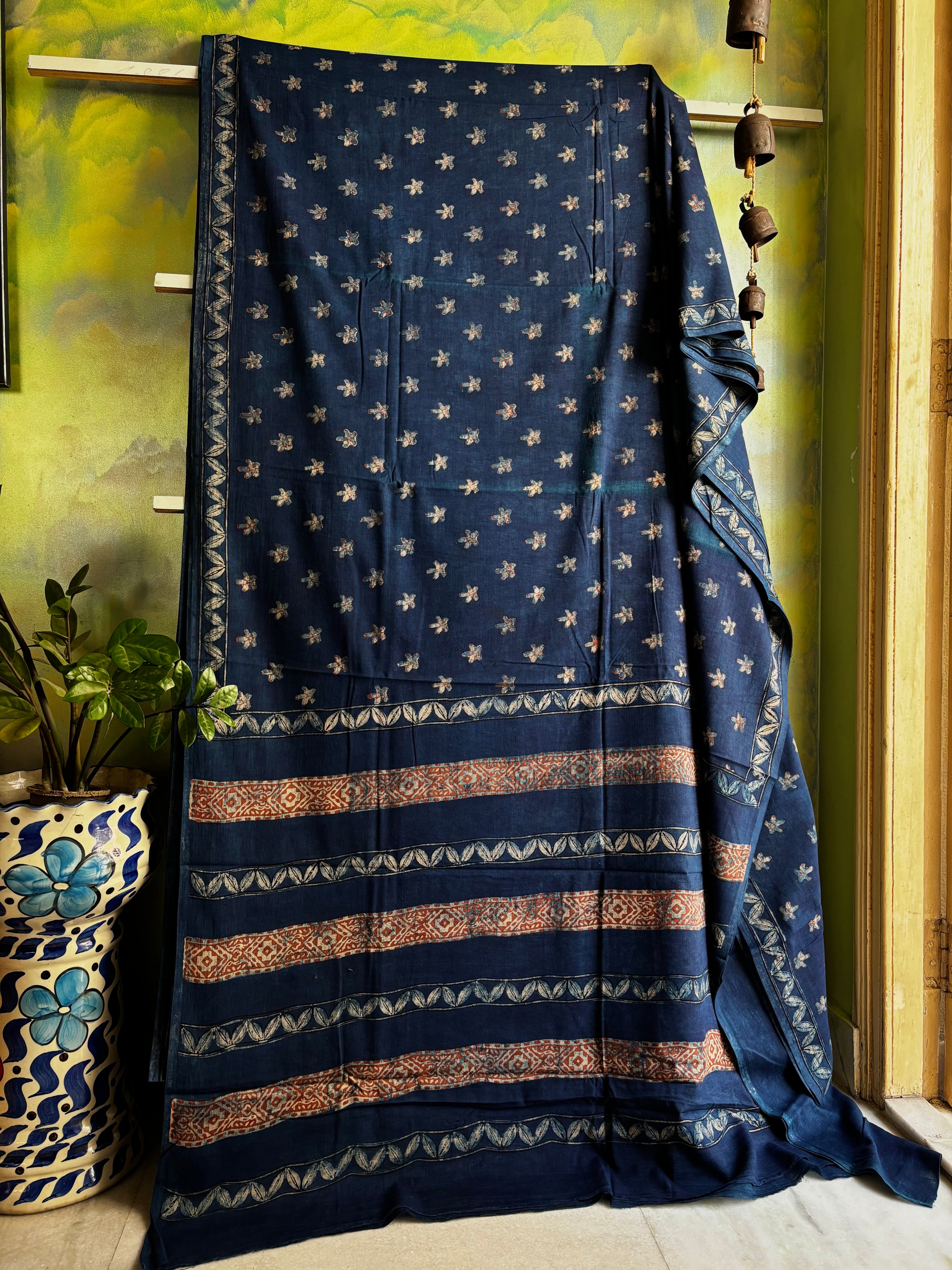 Bagh Handblock Printed Indigo Blue Cotton Saree
