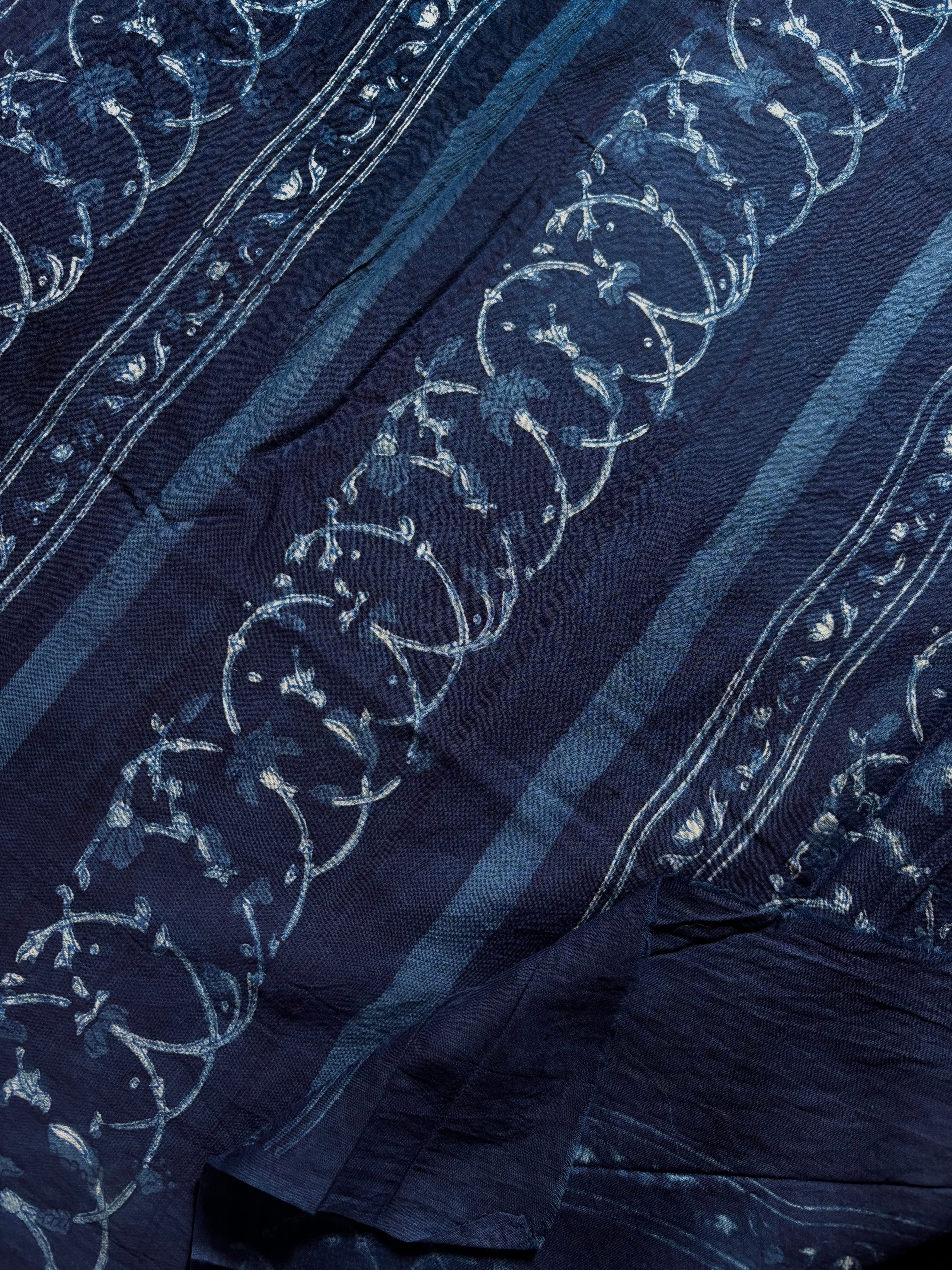 Bagh Handblock Printed Indigo Blue Cotton Saree