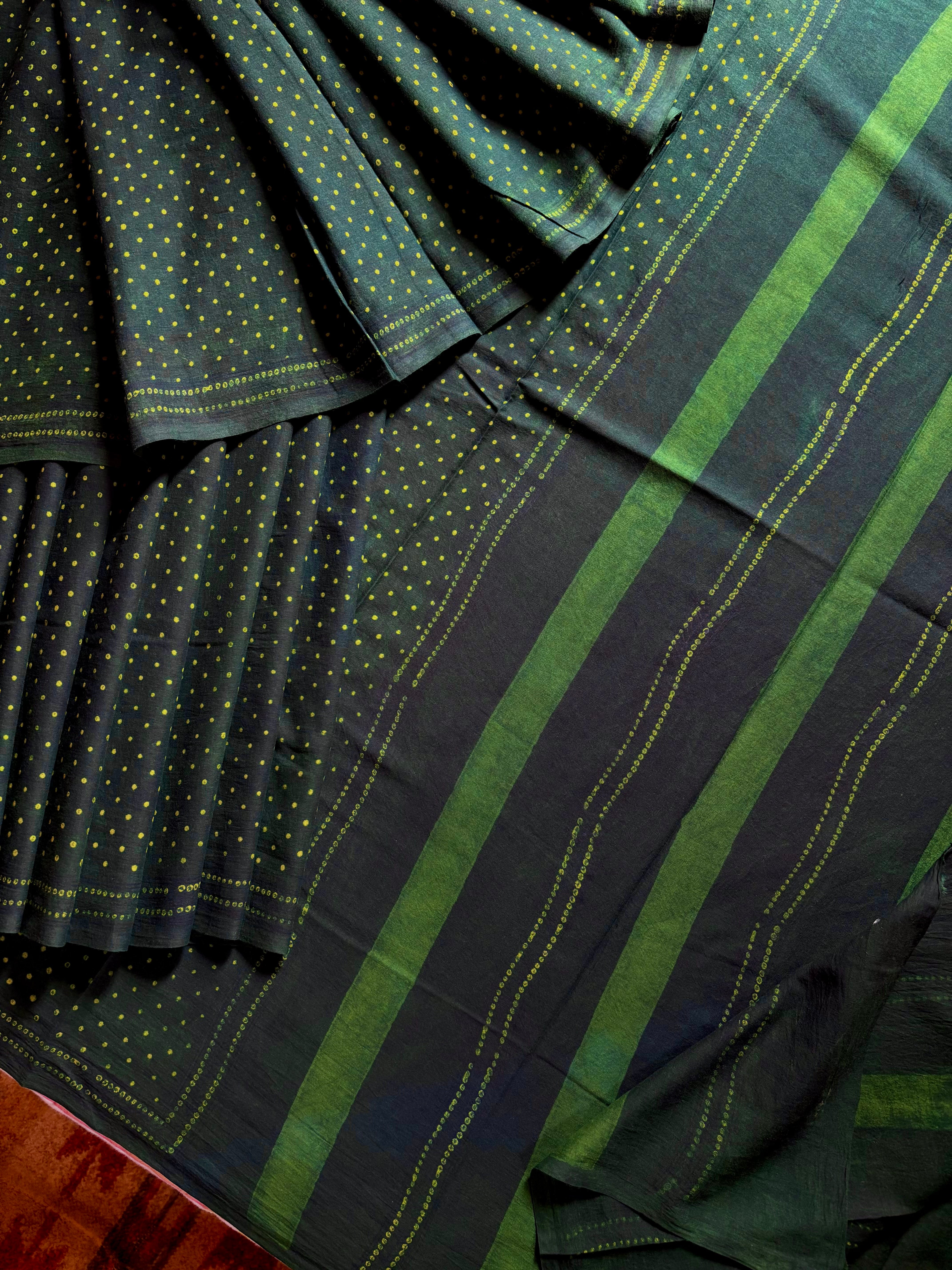 Bagh Handblock Printed Indigo Green Cotton Saree