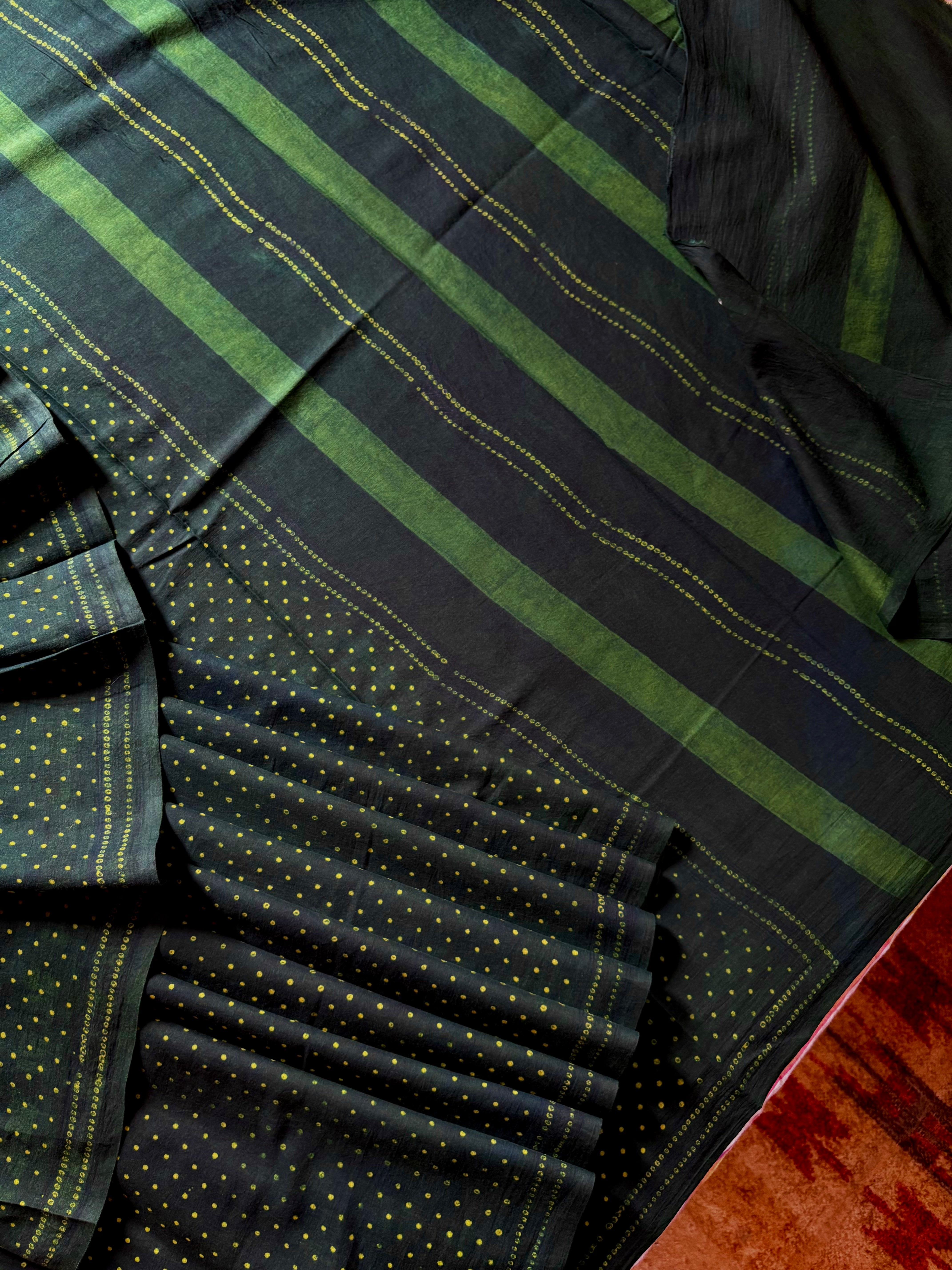 Bagh Handblock Printed Indigo Green Cotton Saree