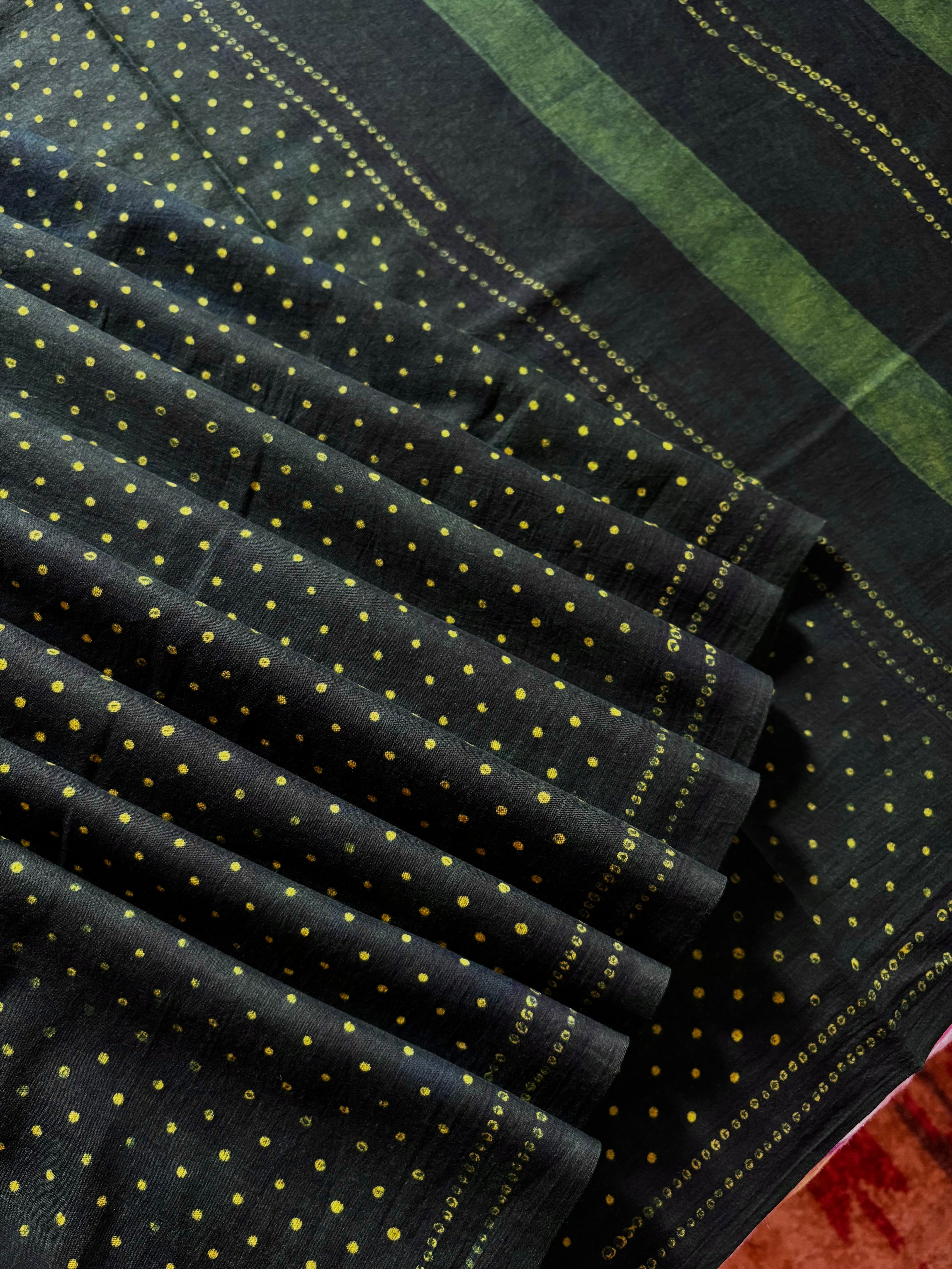 Bagh Handblock Printed Indigo Green Cotton Saree