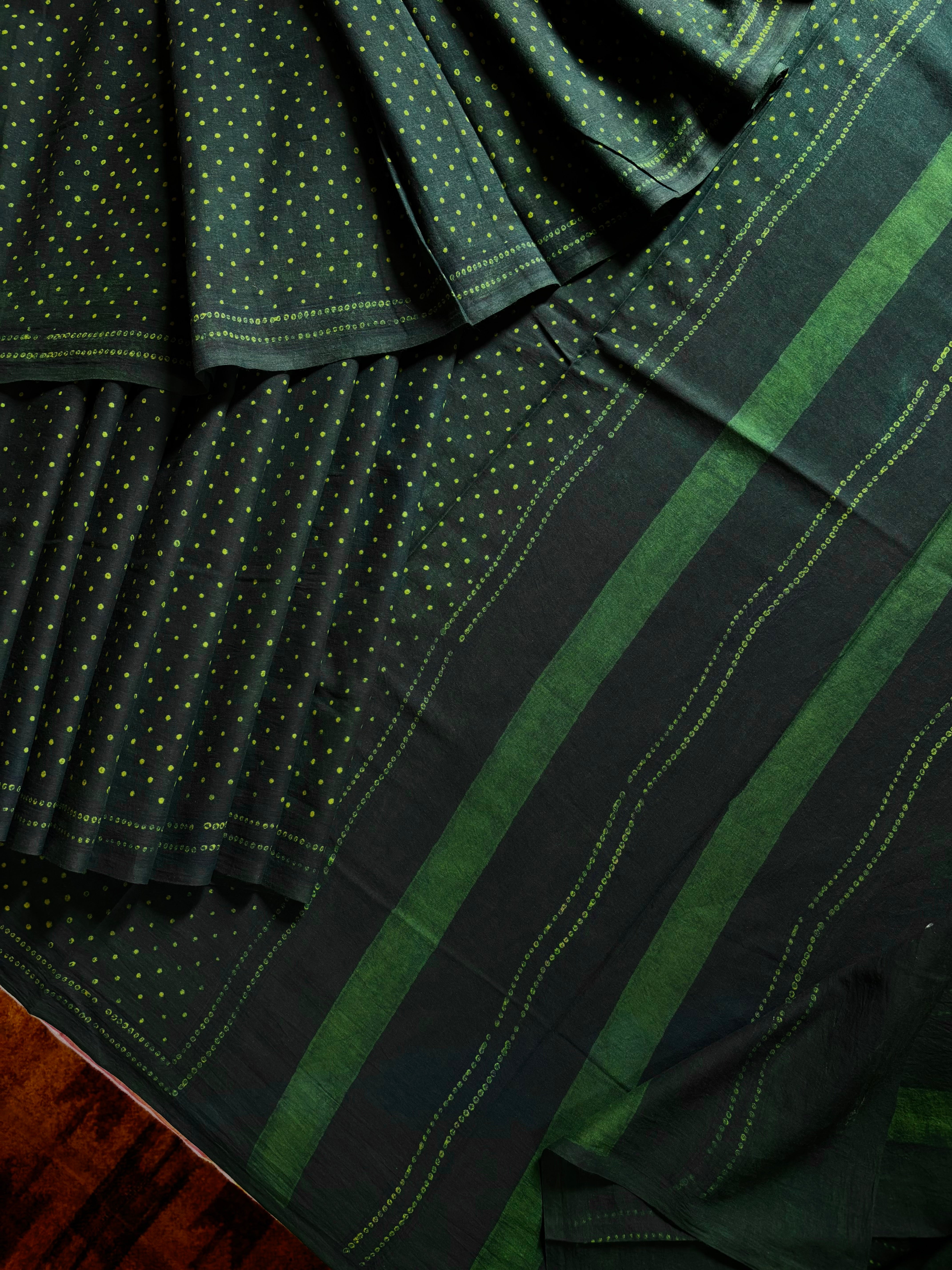 Bagh Handblock Printed Indigo Green Cotton Saree