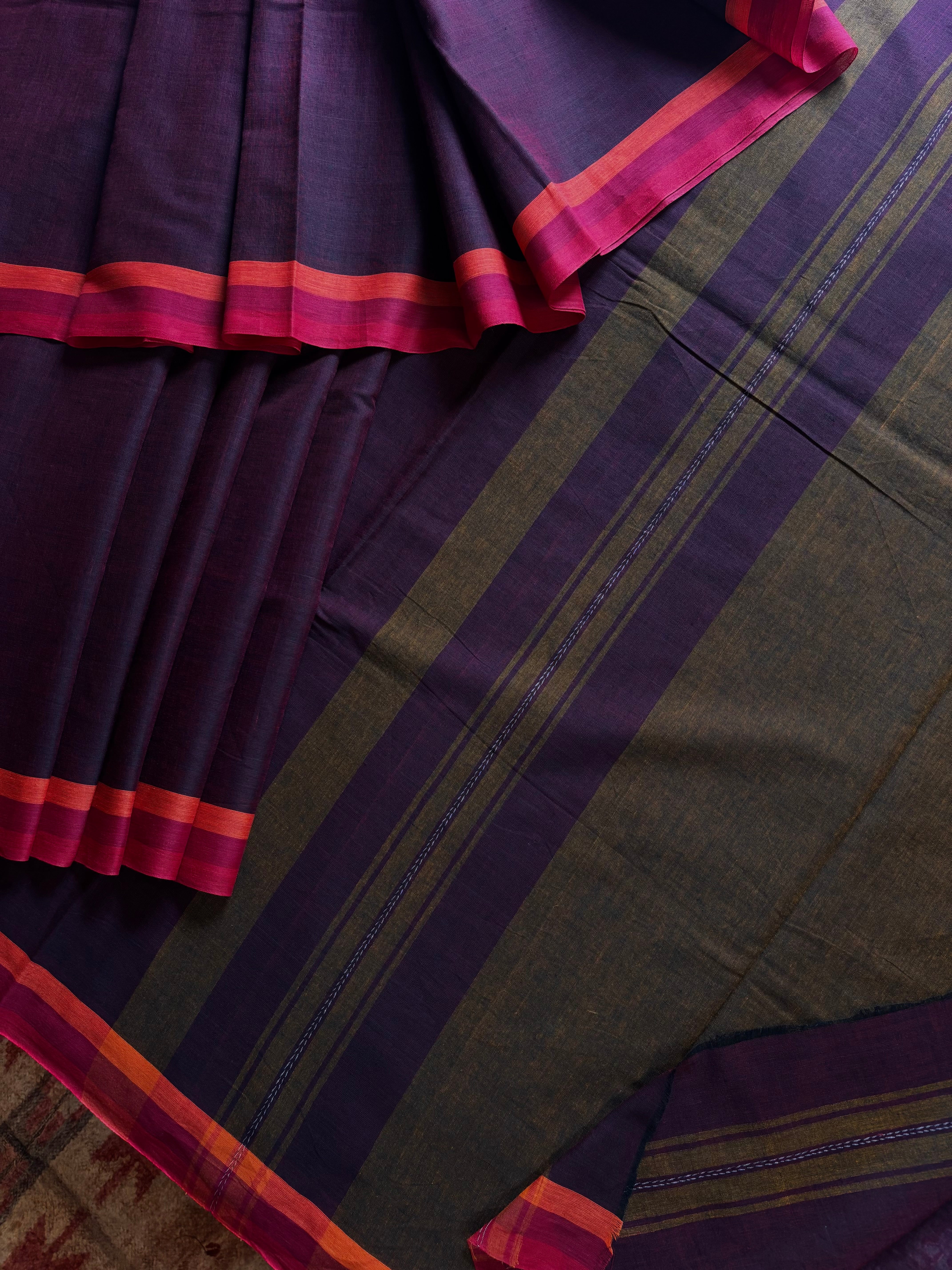 Handwoven Garnet Colour Cotton Dhonekhali Saree