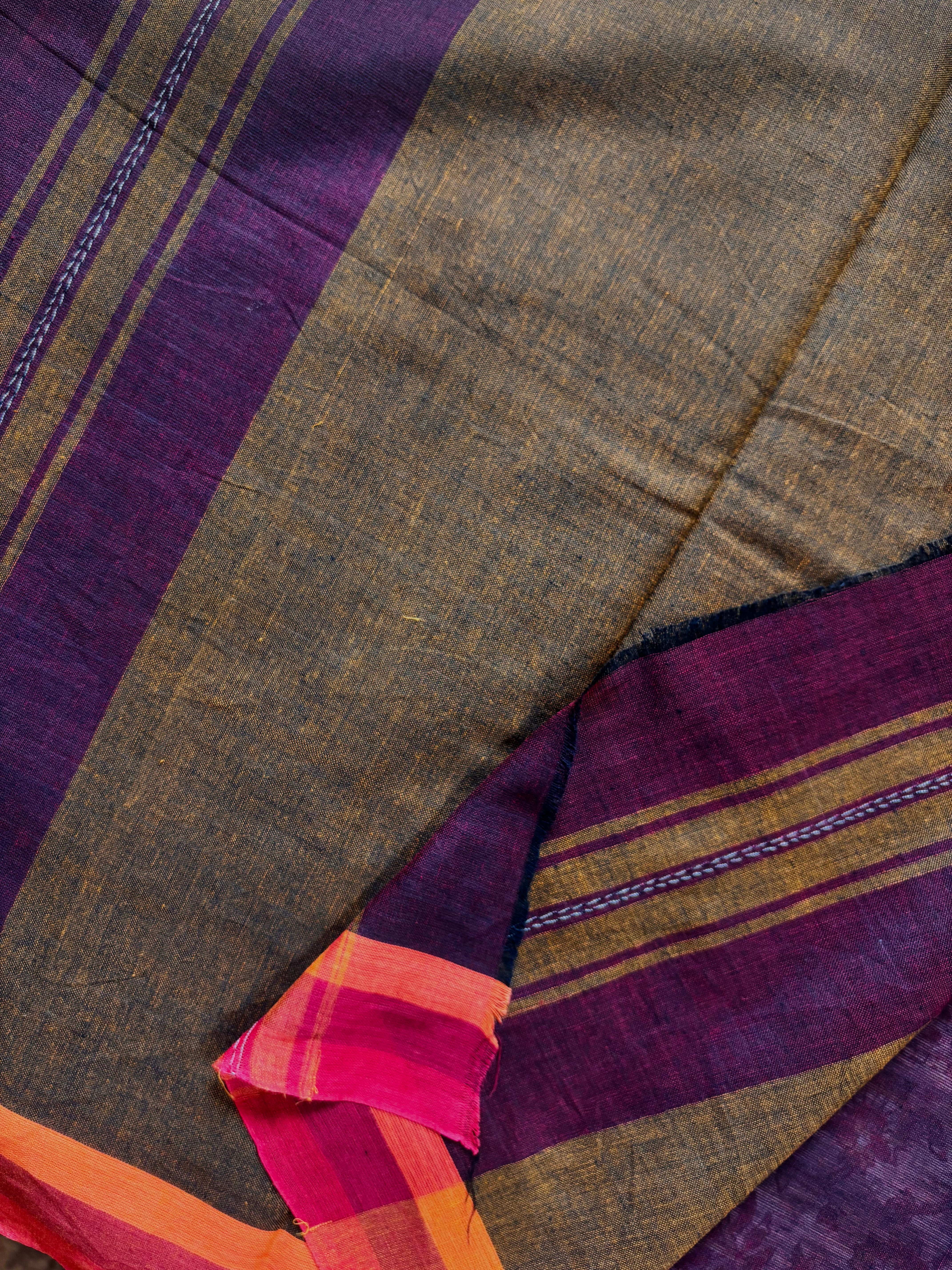 Handwoven Garnet Colour Cotton Dhonekhali Saree