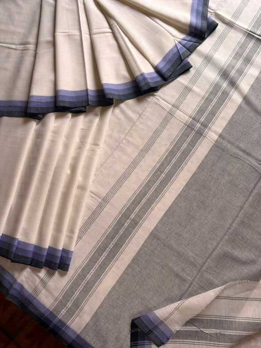 Handwoven White Colour Dhonekhali Cotton Saree