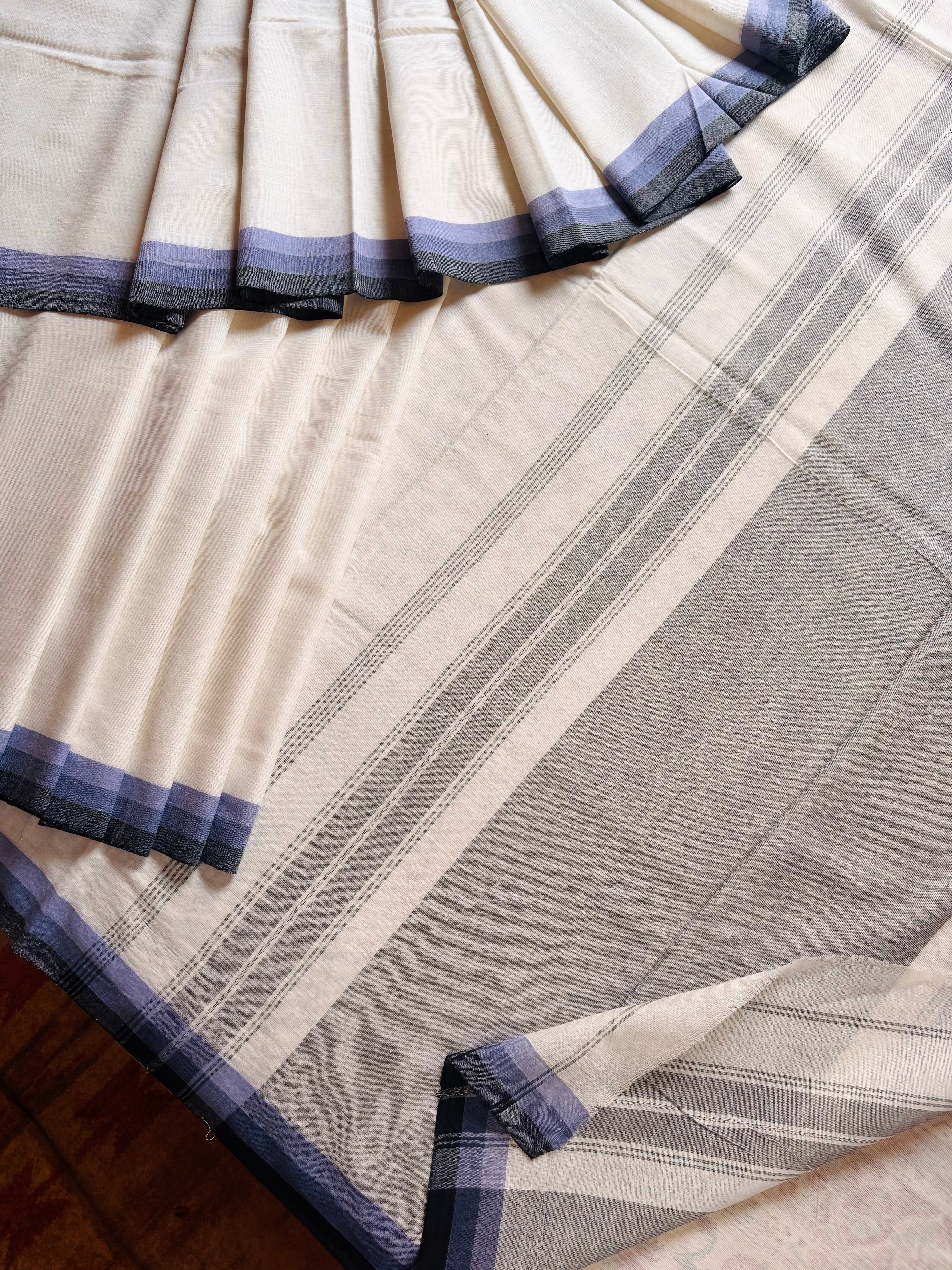 Handwoven White Colour Dhonekhali Cotton Saree