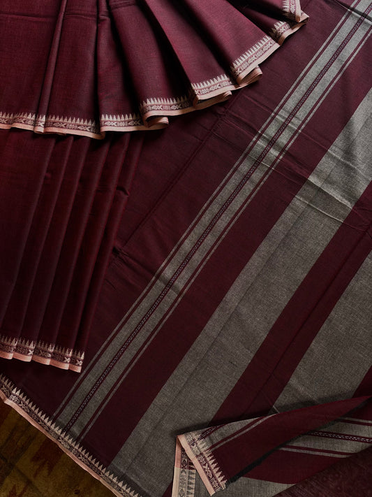 Handwoven Maroon Colour Cotton Dhonekhali Sarees