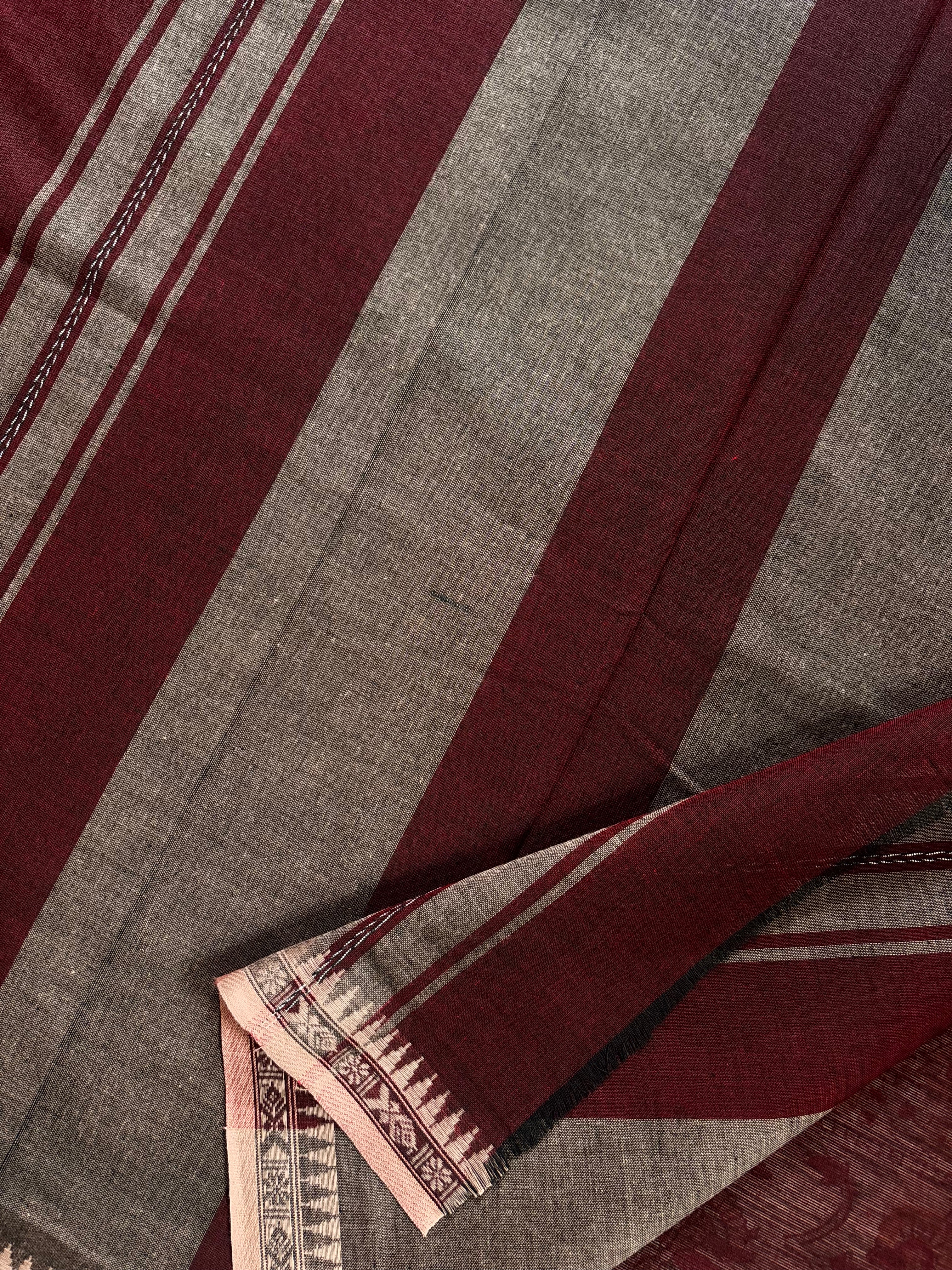 Handwoven Maroon Colour Cotton Dhonekhali Sarees